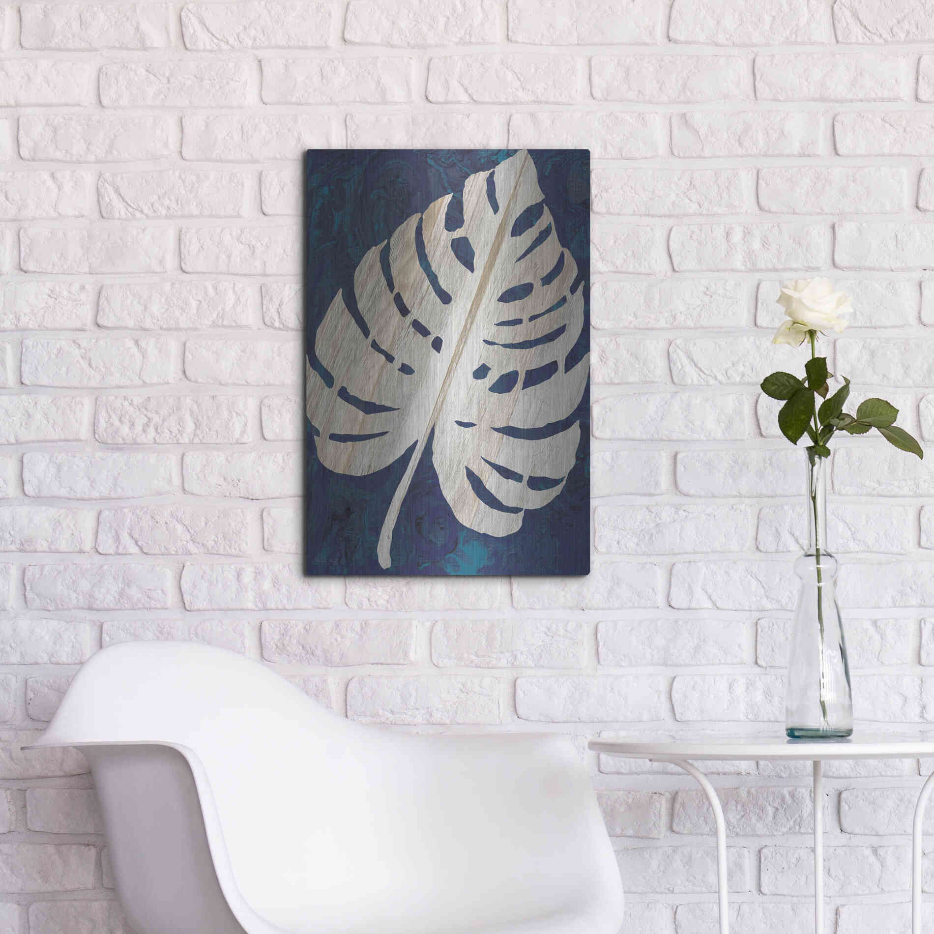 Luxe Metal Art 'Monstera Navy' by Cindy Jacobs, Metal Wall Art,16x24