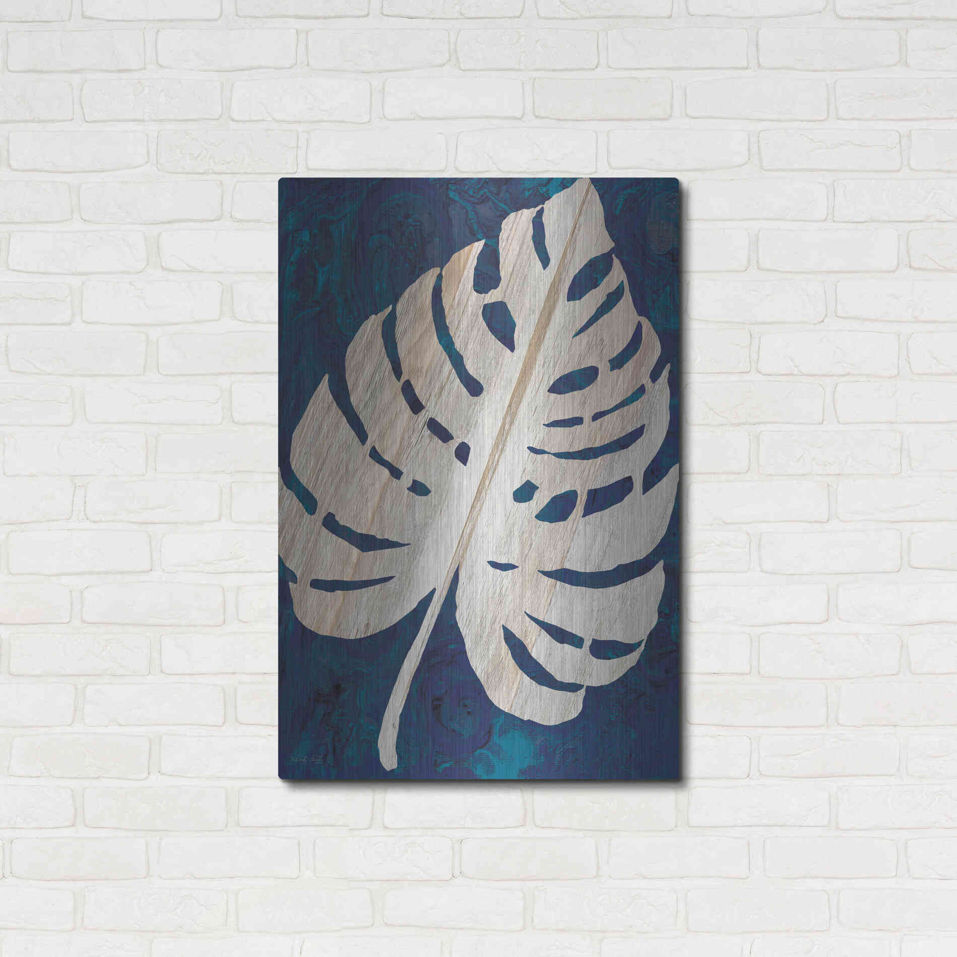 Luxe Metal Art 'Monstera Navy' by Cindy Jacobs, Metal Wall Art,24x36