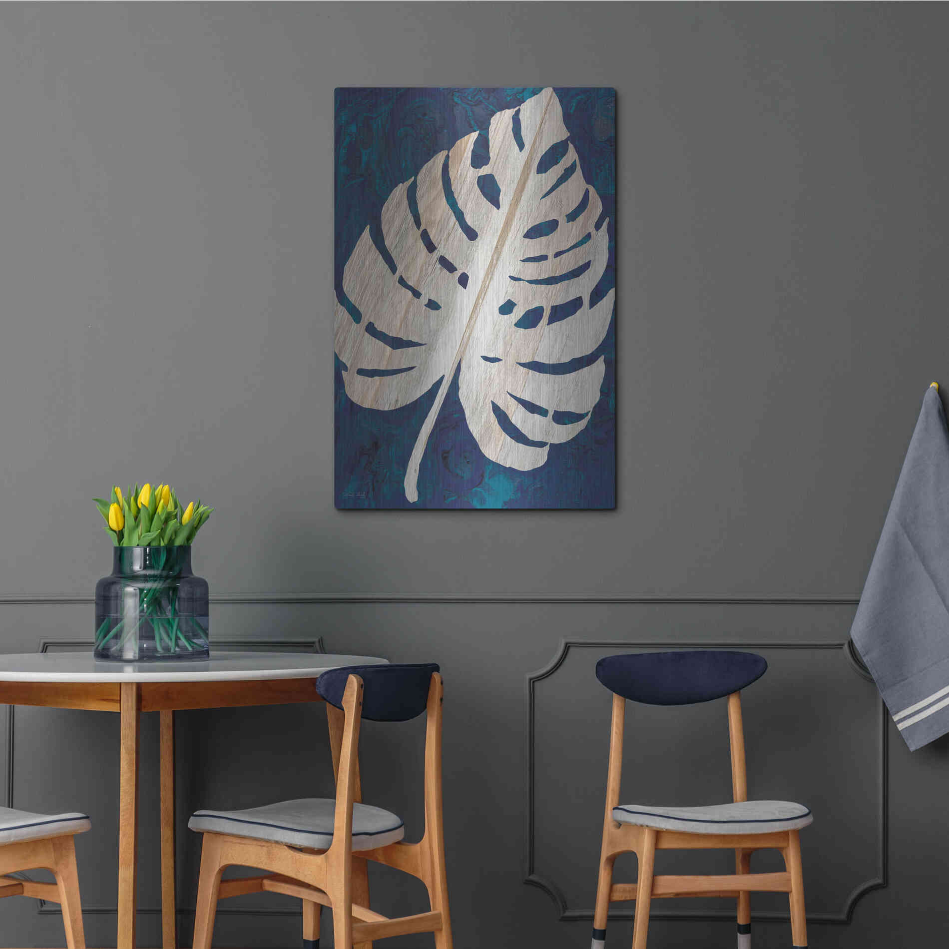 Luxe Metal Art 'Monstera Navy' by Cindy Jacobs, Metal Wall Art,24x36