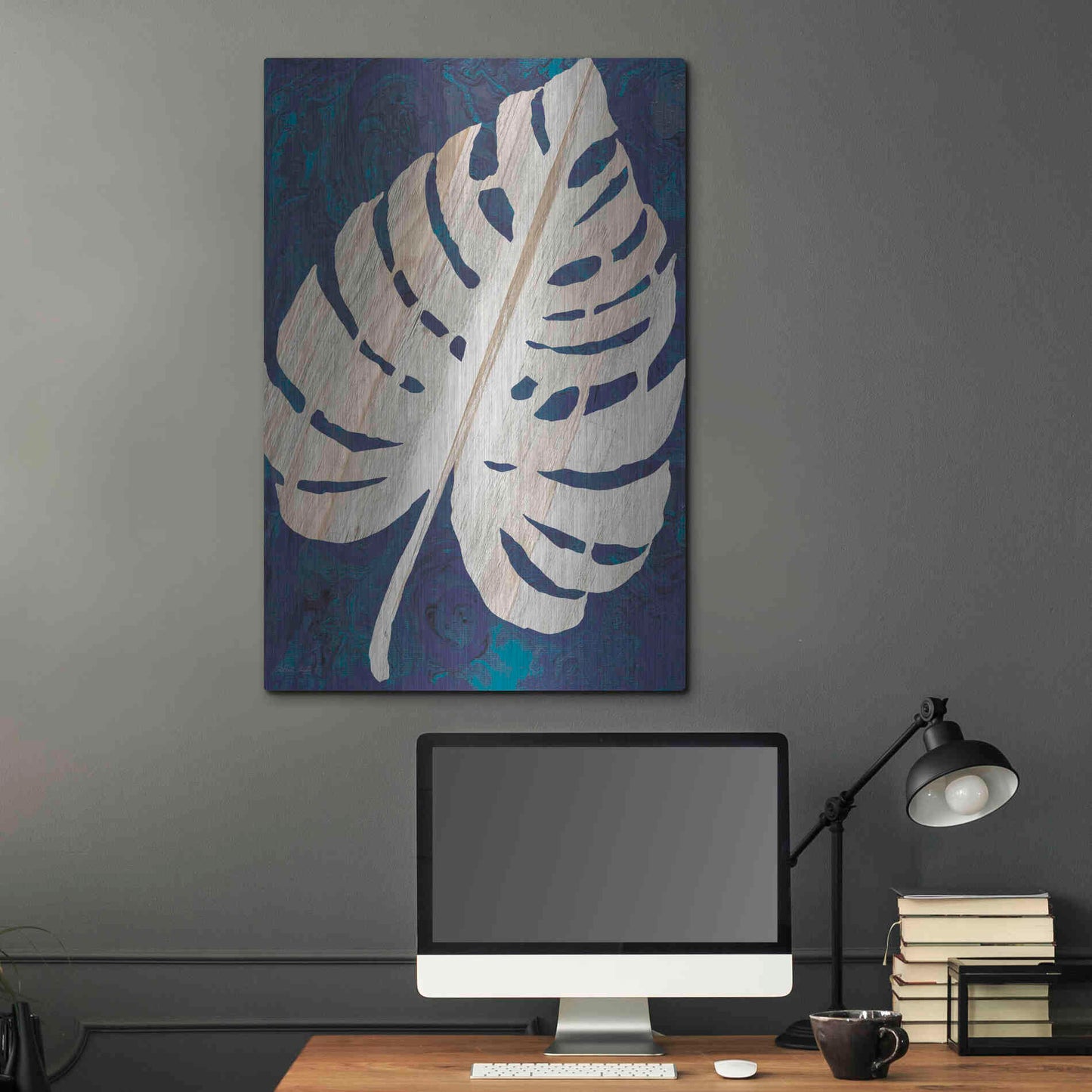 Luxe Metal Art 'Monstera Navy' by Cindy Jacobs, Metal Wall Art,24x36