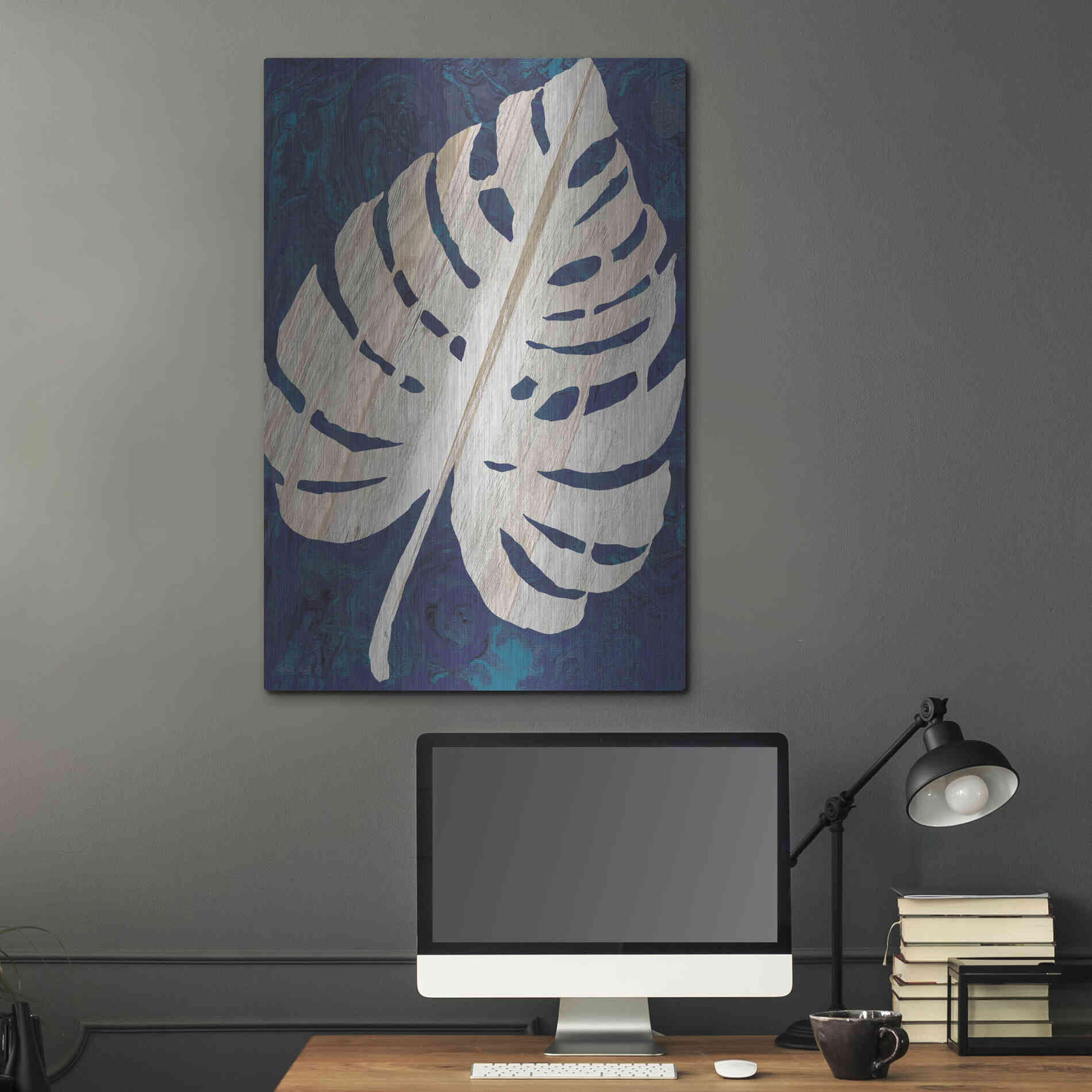 Luxe Metal Art 'Monstera Navy' by Cindy Jacobs, Metal Wall Art,24x36