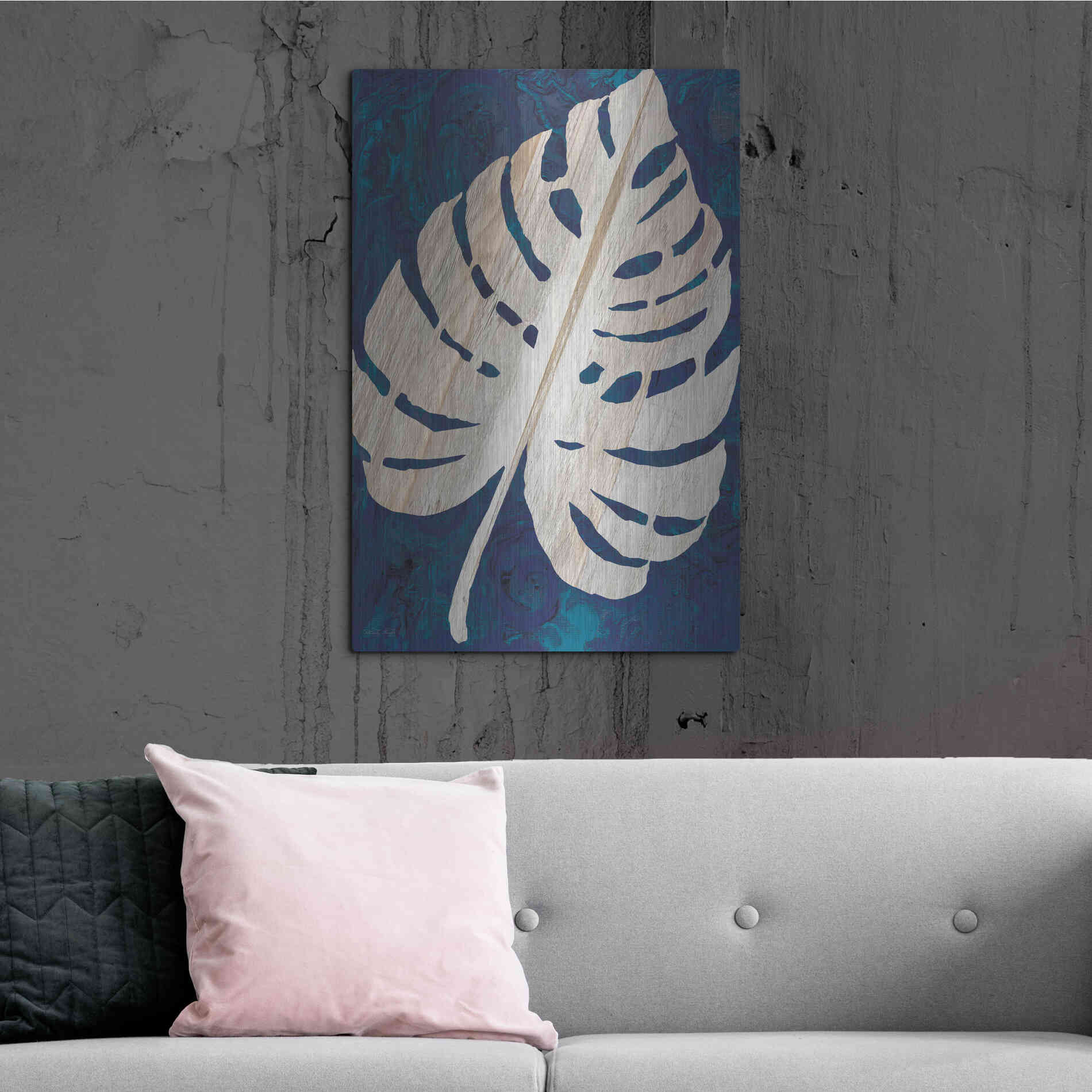 Luxe Metal Art 'Monstera Navy' by Cindy Jacobs, Metal Wall Art,24x36