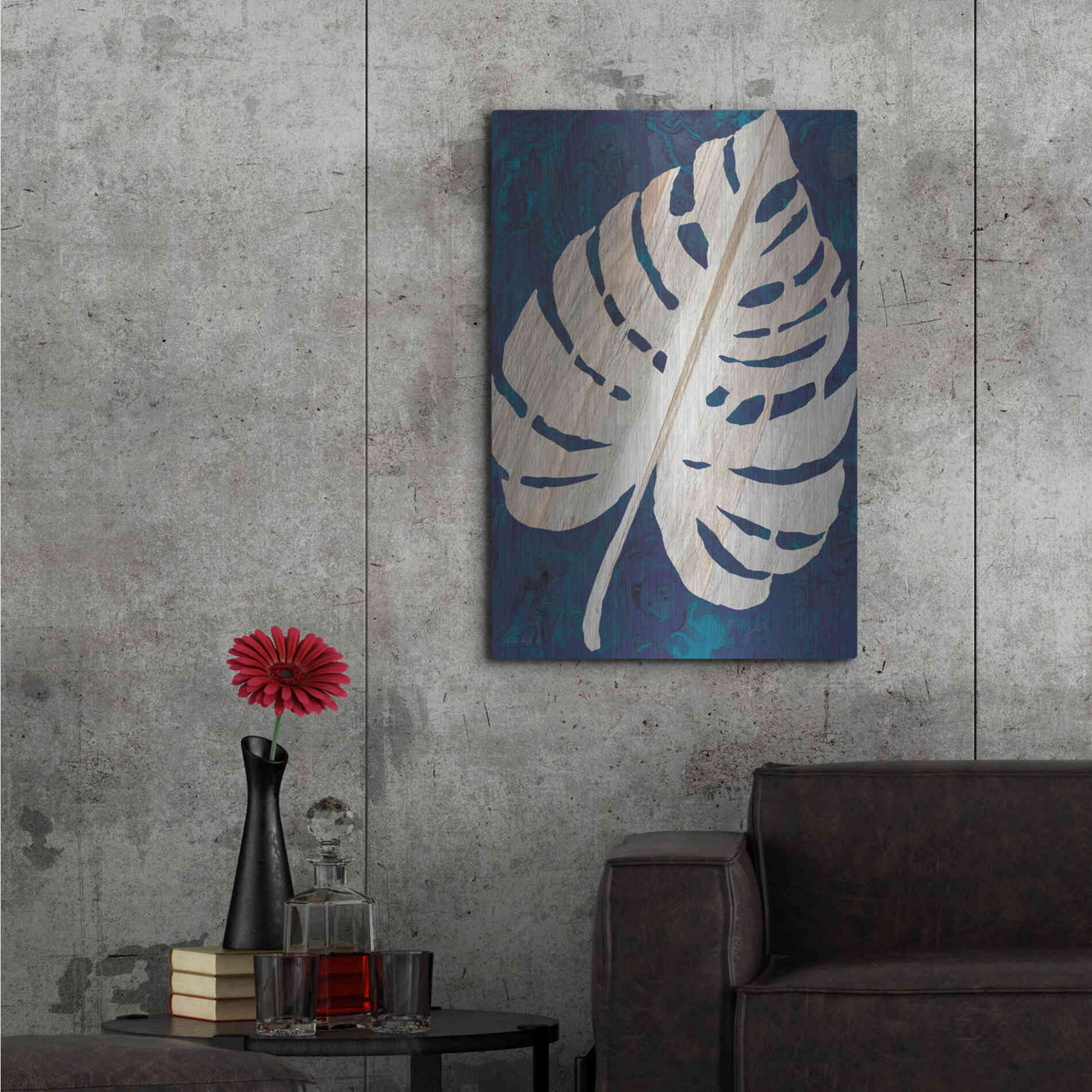 Luxe Metal Art 'Monstera Navy' by Cindy Jacobs, Metal Wall Art,24x36