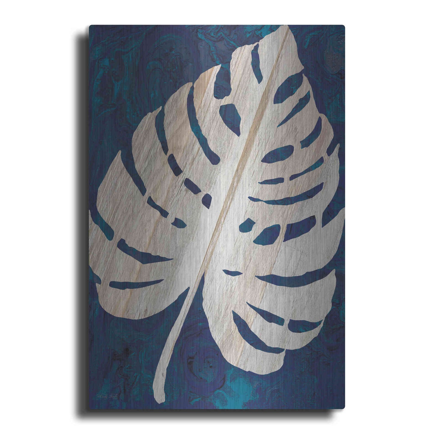 Luxe Metal Art 'Monstera Navy' by Cindy Jacobs, Metal Wall Art