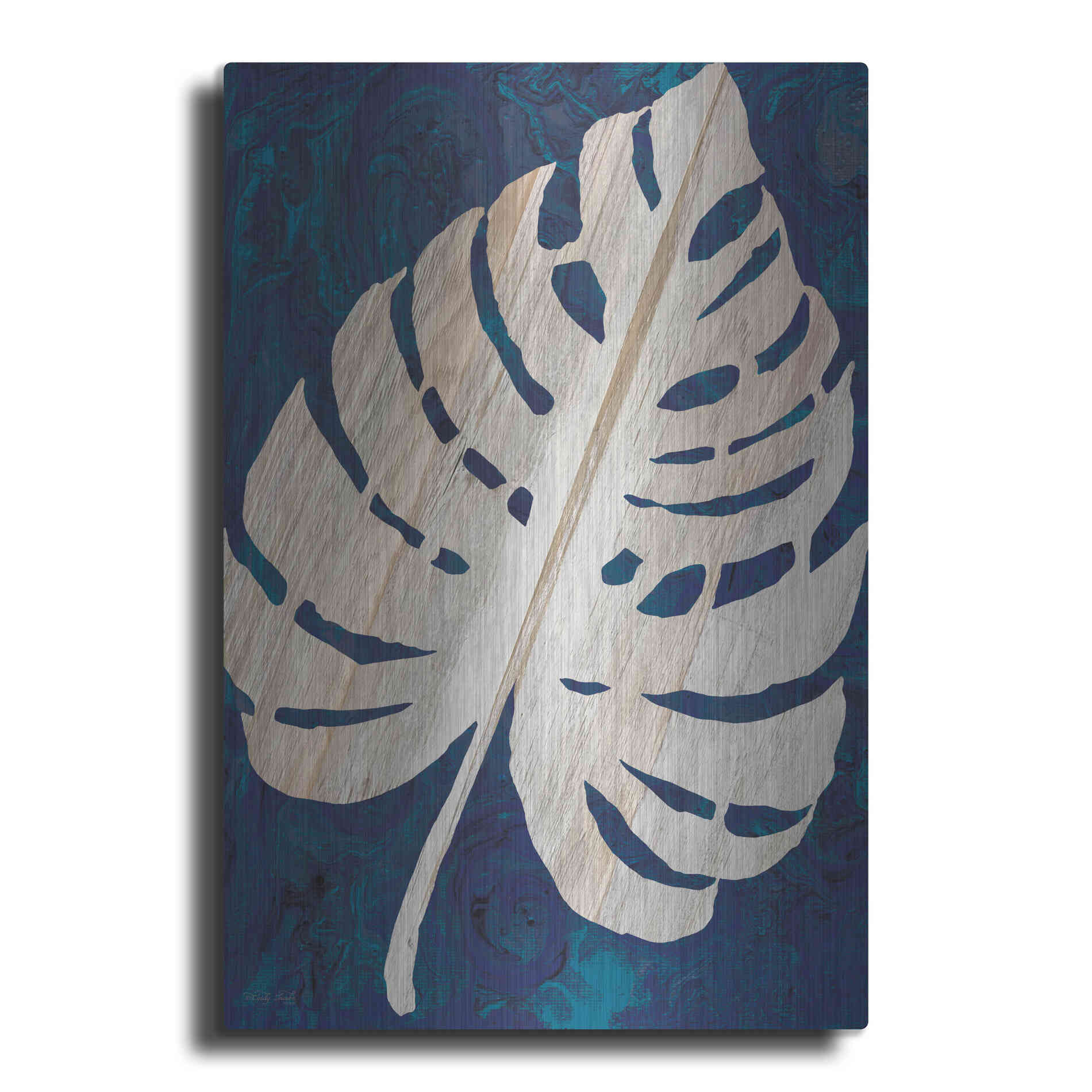 Luxe Metal Art 'Monstera Navy' by Cindy Jacobs, Metal Wall Art