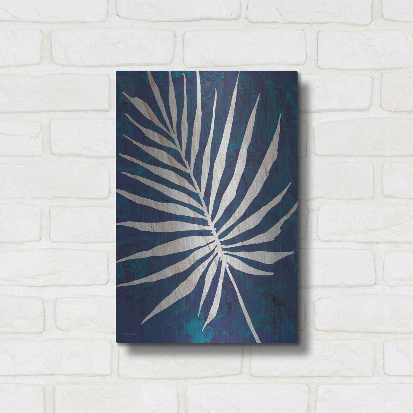 Luxe Metal Art 'Palm Leaf Navy' by Cindy Jacobs, Metal Wall Art,12x16