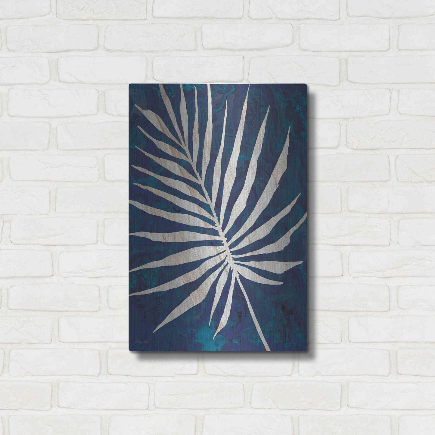 Luxe Metal Art 'Palm Leaf Navy' by Cindy Jacobs, Metal Wall Art,16x24