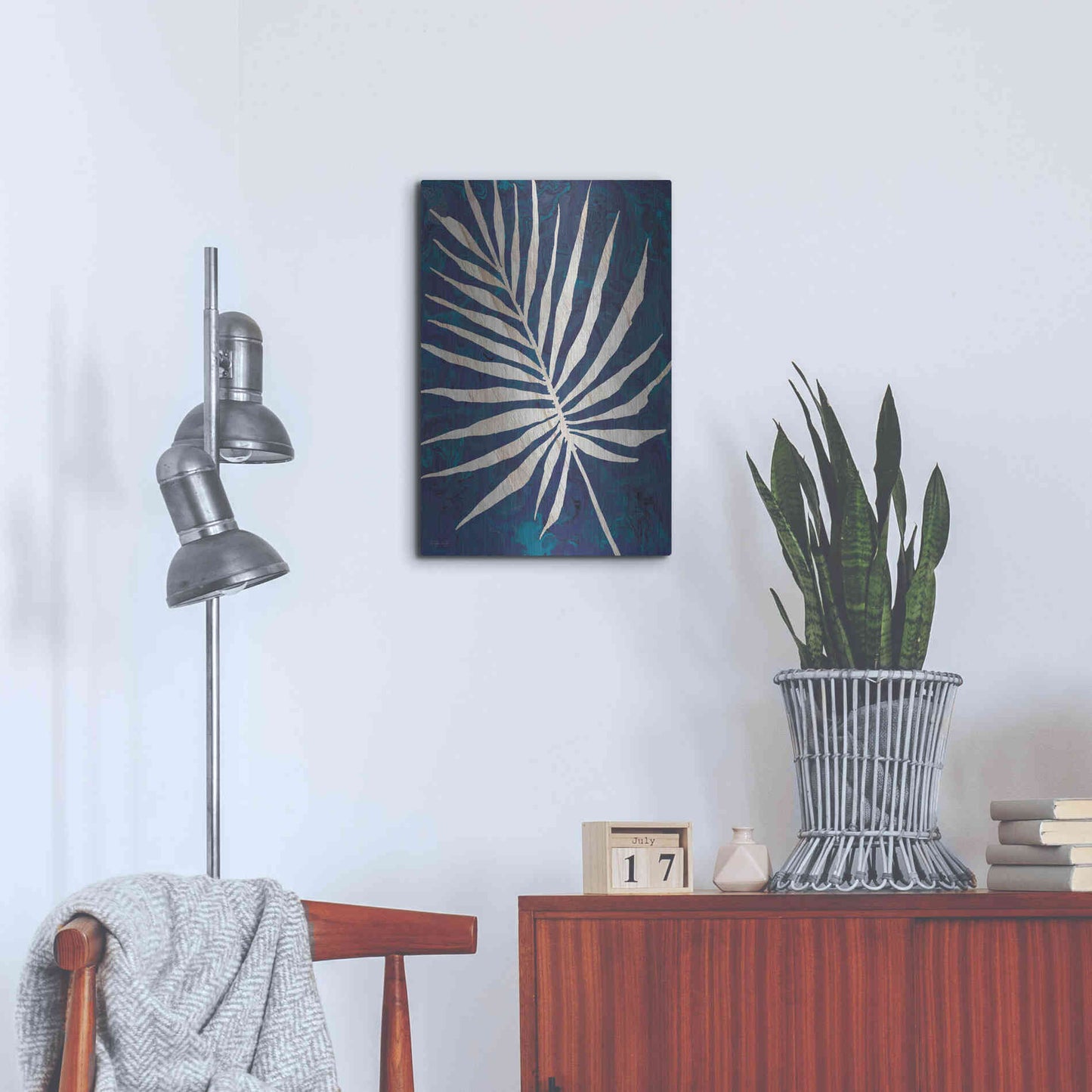Luxe Metal Art 'Palm Leaf Navy' by Cindy Jacobs, Metal Wall Art,16x24