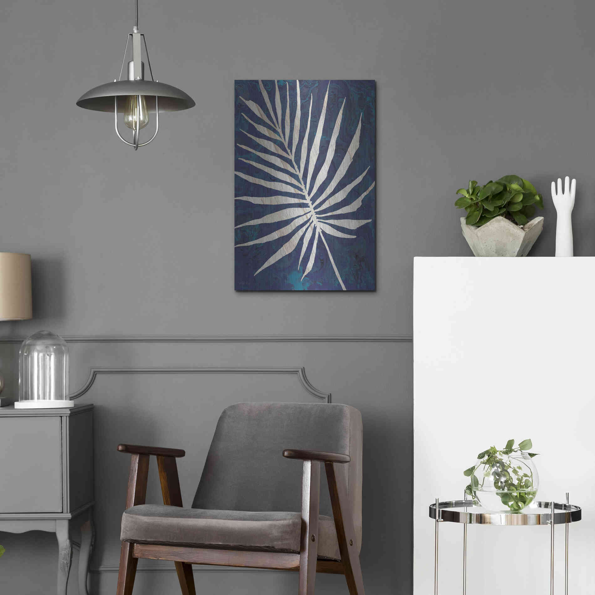 Luxe Metal Art 'Palm Leaf Navy' by Cindy Jacobs, Metal Wall Art,16x24