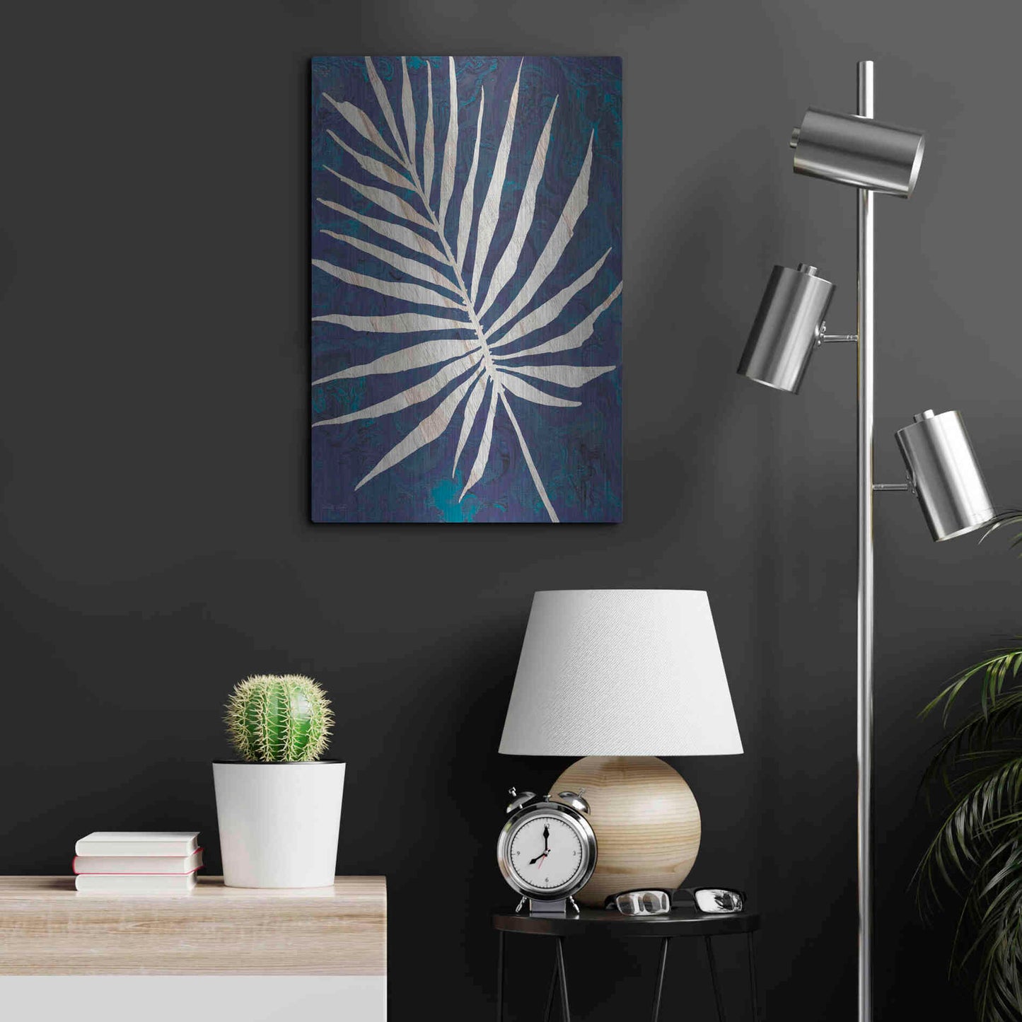 Luxe Metal Art 'Palm Leaf Navy' by Cindy Jacobs, Metal Wall Art,16x24