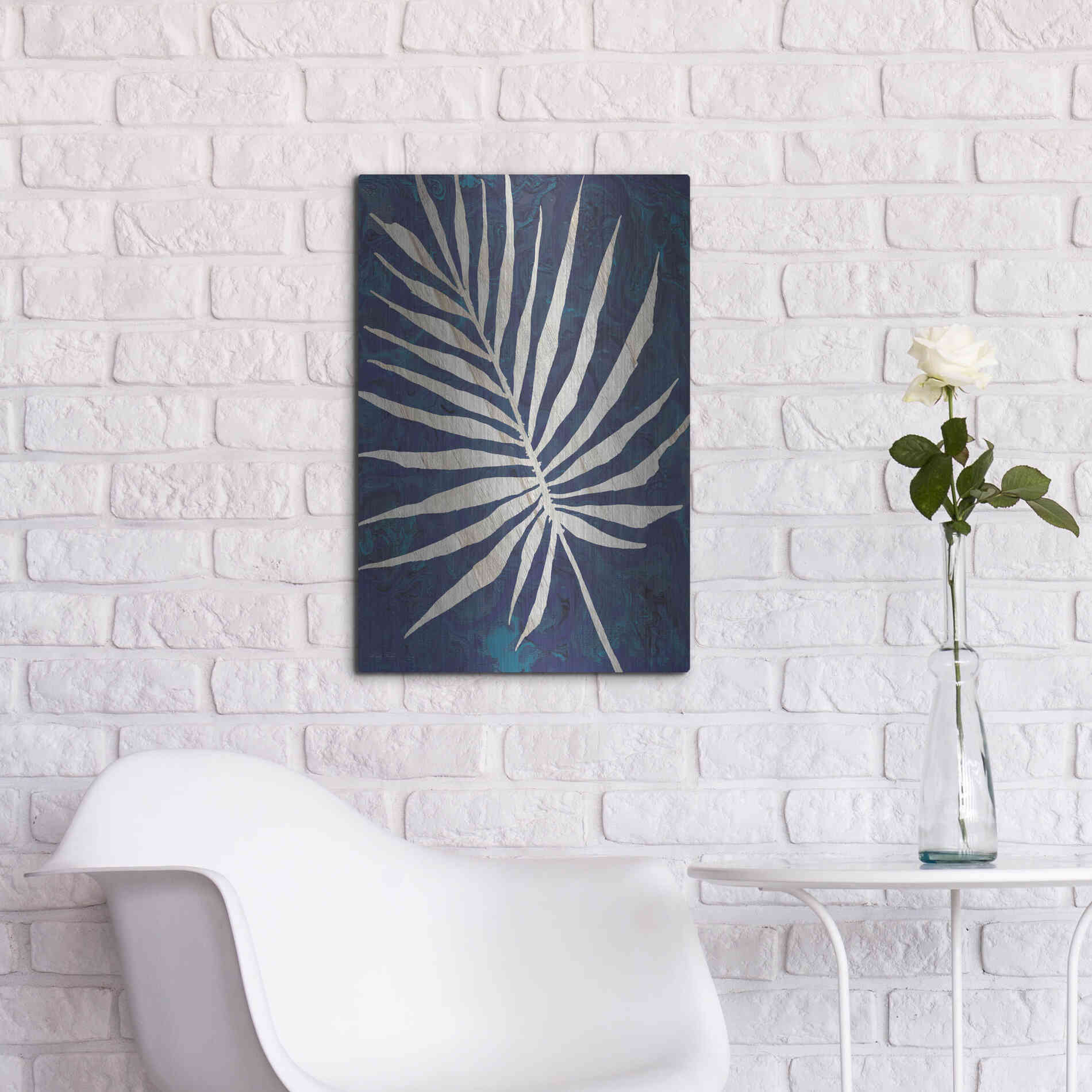 Luxe Metal Art 'Palm Leaf Navy' by Cindy Jacobs, Metal Wall Art,16x24