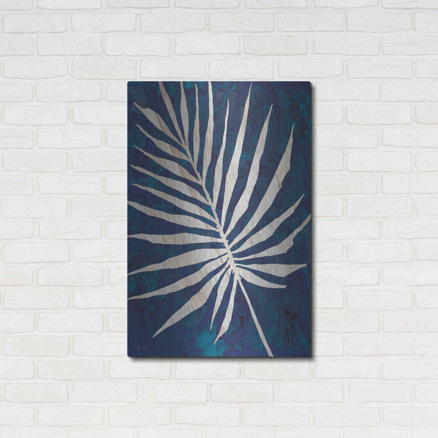 Luxe Metal Art 'Palm Leaf Navy' by Cindy Jacobs, Metal Wall Art,24x36