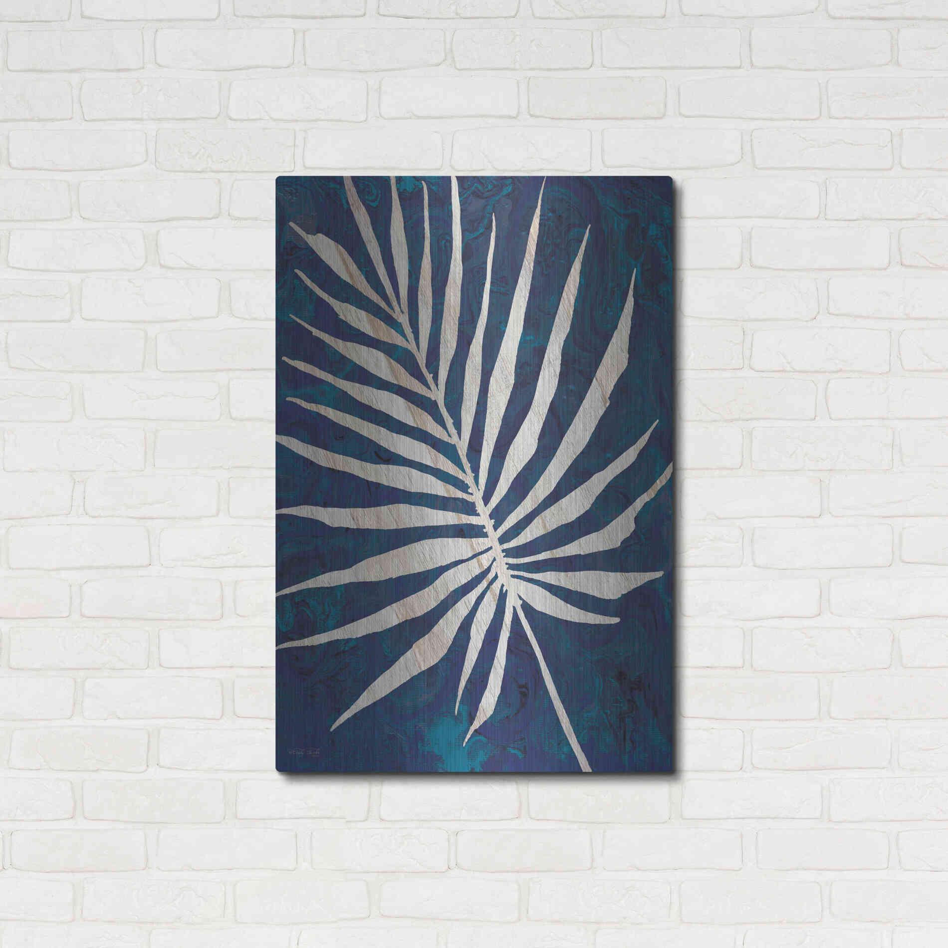 Luxe Metal Art 'Palm Leaf Navy' by Cindy Jacobs, Metal Wall Art,24x36