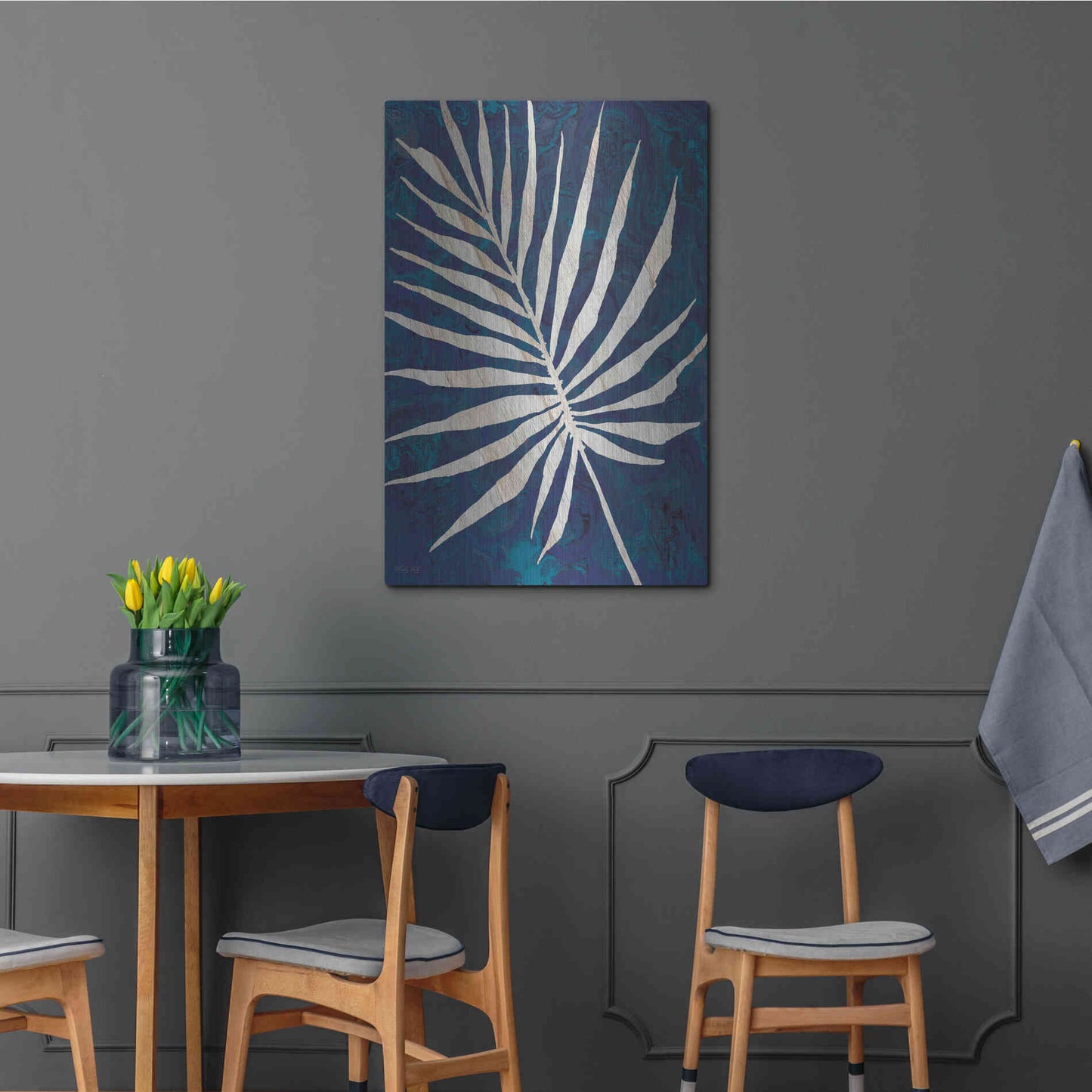 Luxe Metal Art 'Palm Leaf Navy' by Cindy Jacobs, Metal Wall Art,24x36