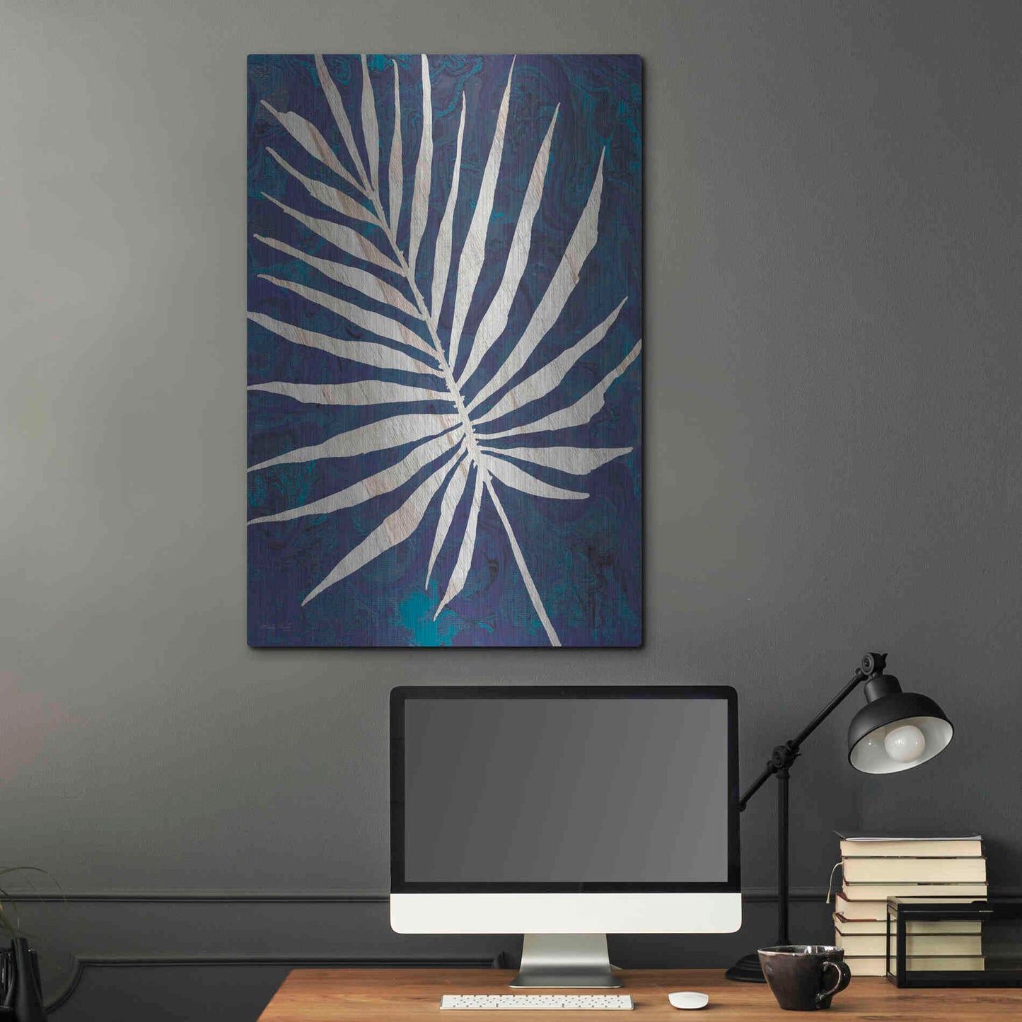 Luxe Metal Art 'Palm Leaf Navy' by Cindy Jacobs, Metal Wall Art,24x36