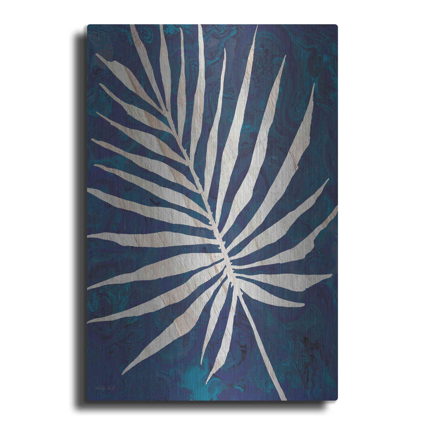 Luxe Metal Art 'Palm Leaf Navy' by Cindy Jacobs, Metal Wall Art