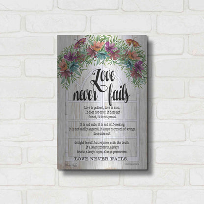 Luxe Metal Art 'Floral Love Never Fails' by Cindy Jacobs, Metal Wall Art,12x16