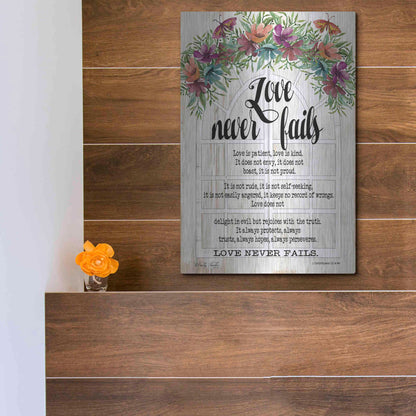 Luxe Metal Art 'Floral Love Never Fails' by Cindy Jacobs, Metal Wall Art,12x16