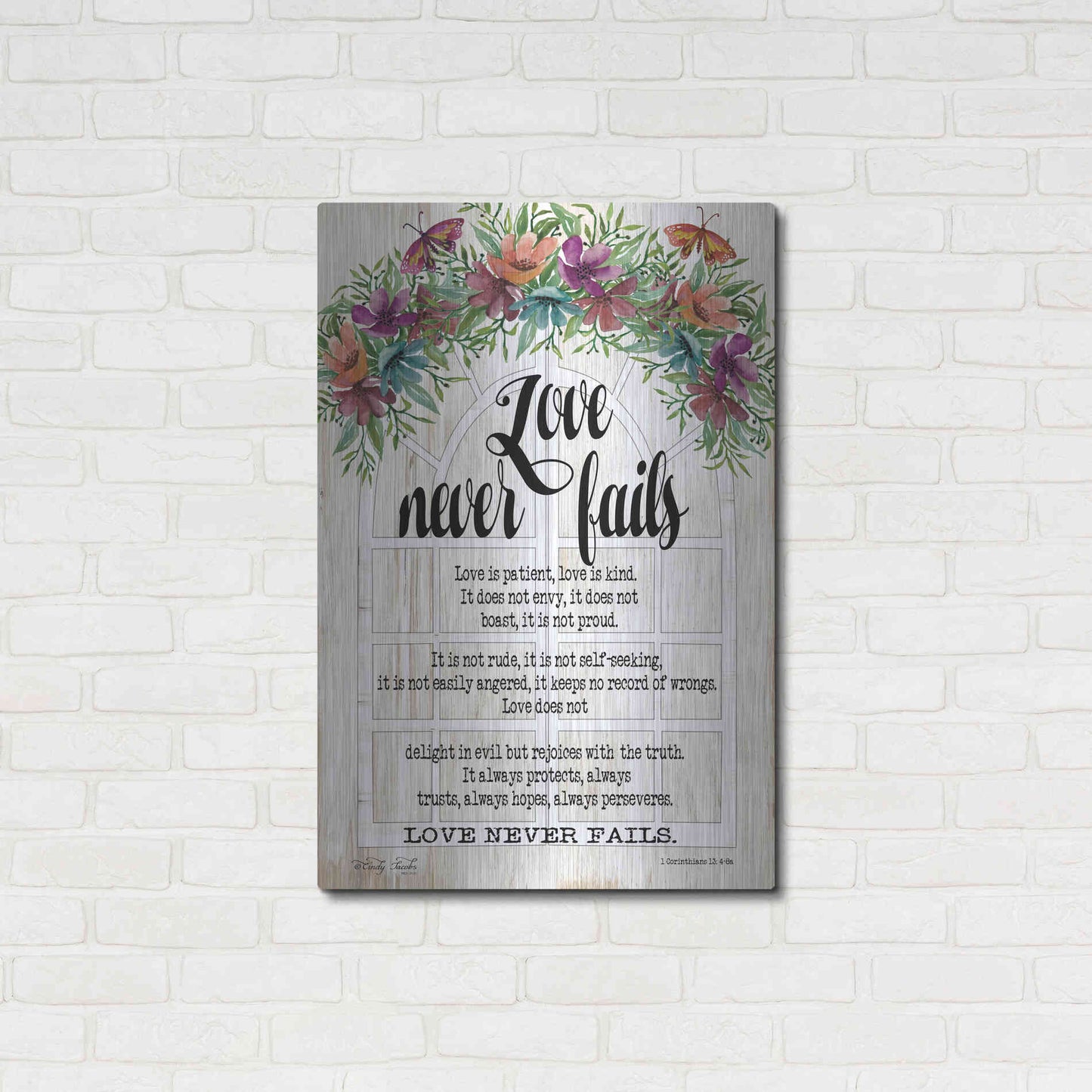 Luxe Metal Art 'Floral Love Never Fails' by Cindy Jacobs, Metal Wall Art,24x36