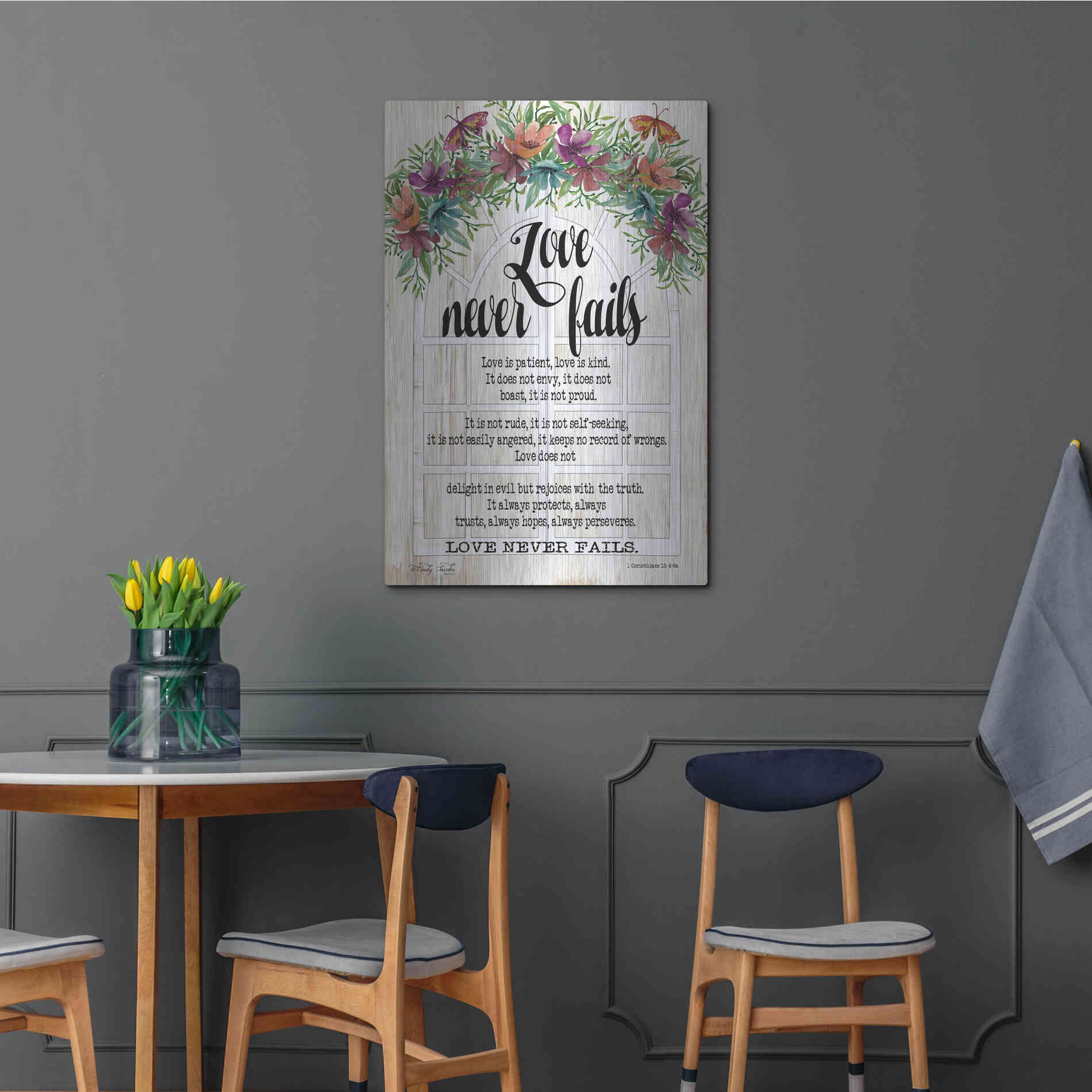 Luxe Metal Art 'Floral Love Never Fails' by Cindy Jacobs, Metal Wall Art,24x36