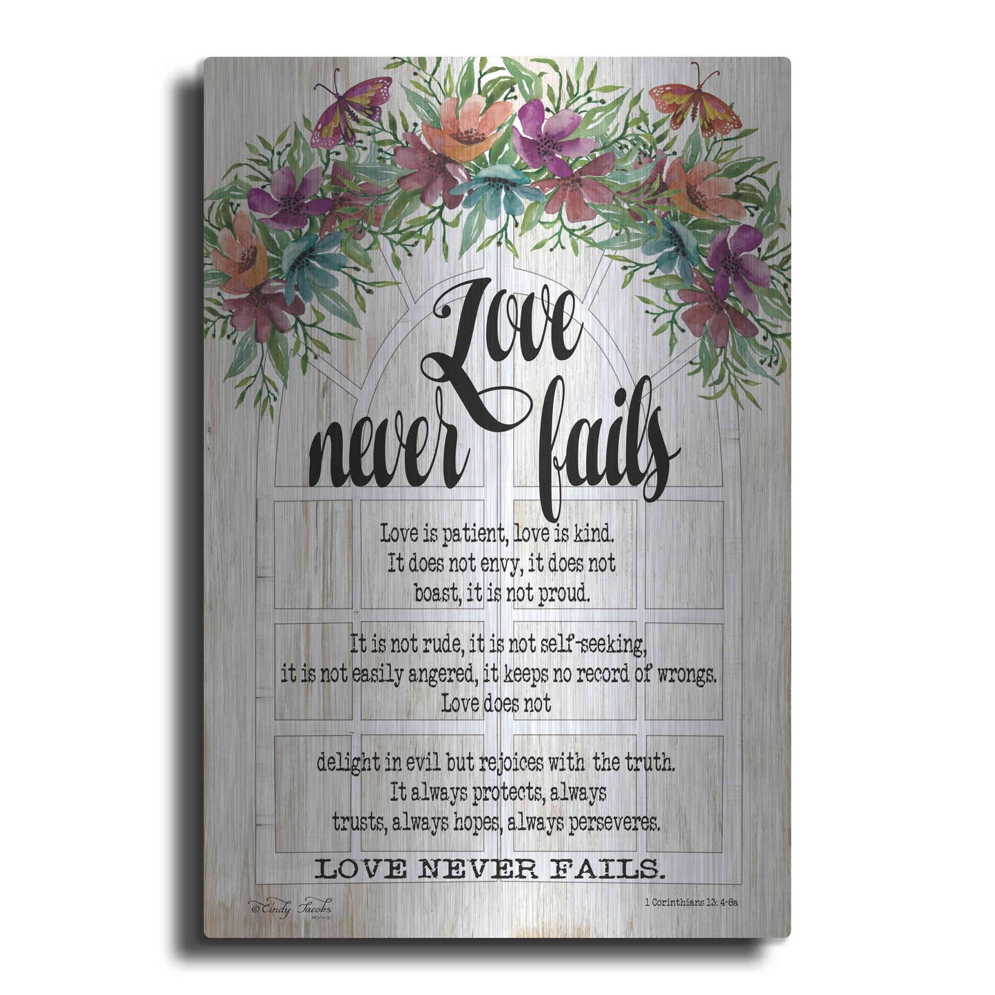 Luxe Metal Art 'Floral Love Never Fails' by Cindy Jacobs, Metal Wall Art