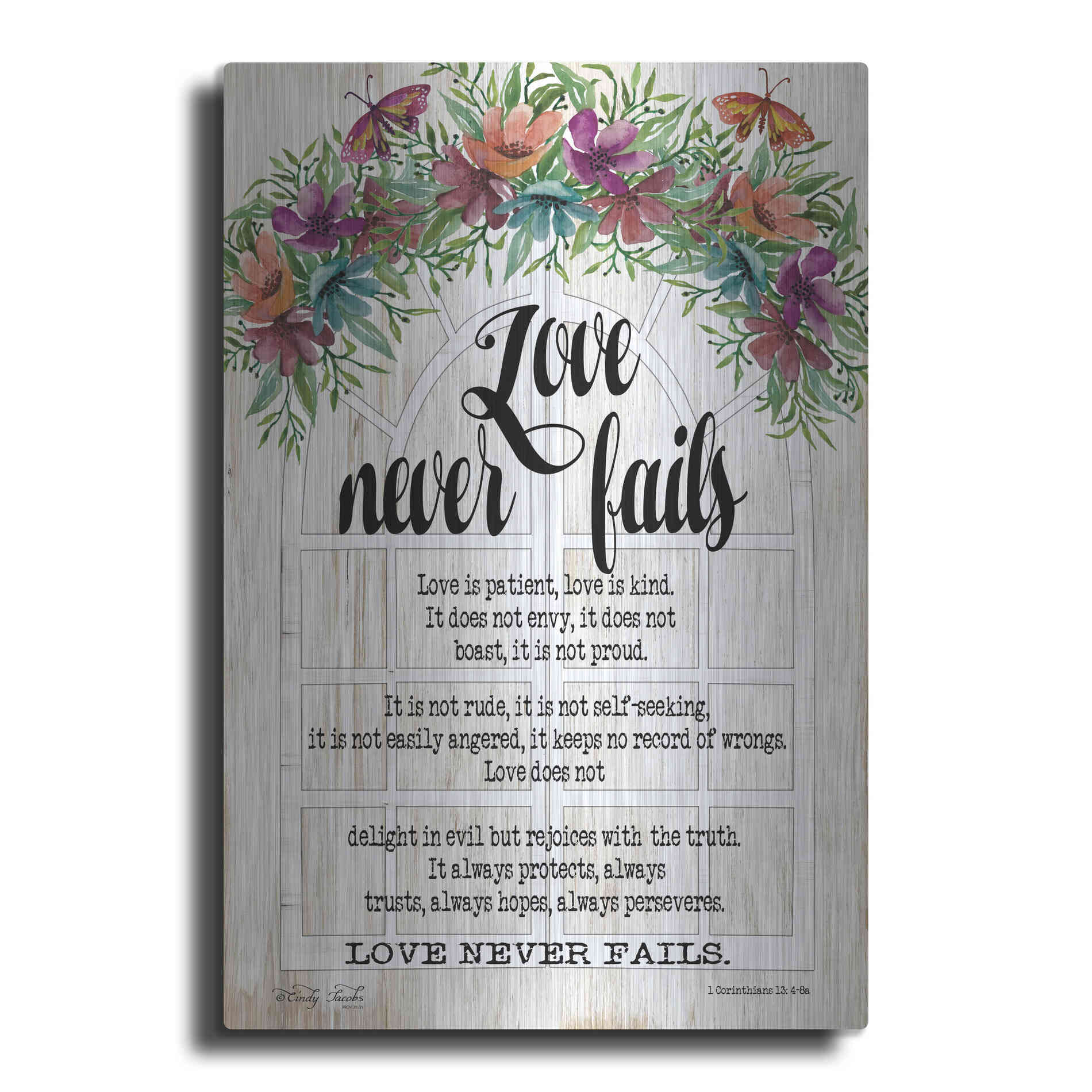 Luxe Metal Art 'Floral Love Never Fails' by Cindy Jacobs, Metal Wall Art