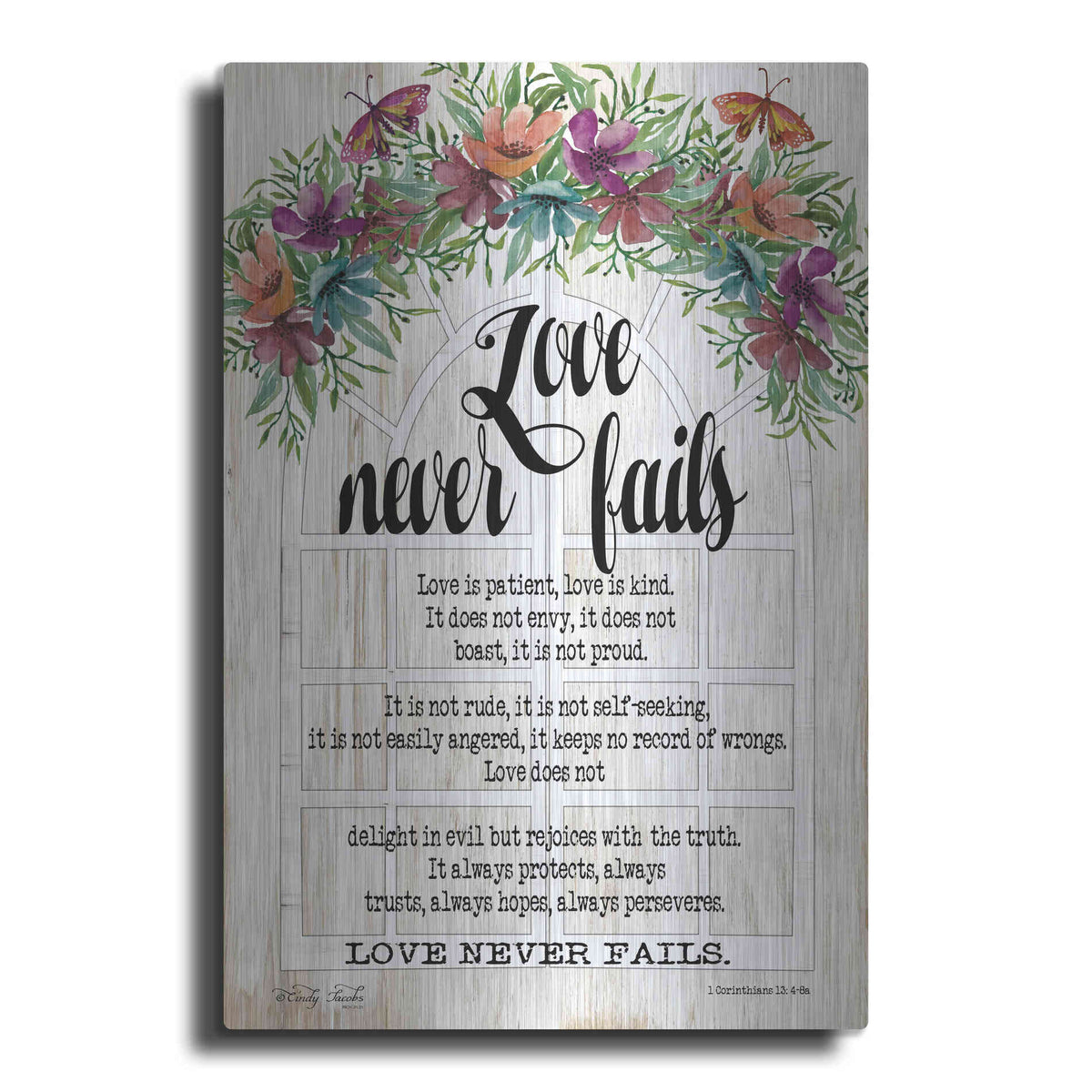 Luxe Metal Art 'Floral Love Never Fails' by Cindy Jacobs, Metal Wall Art