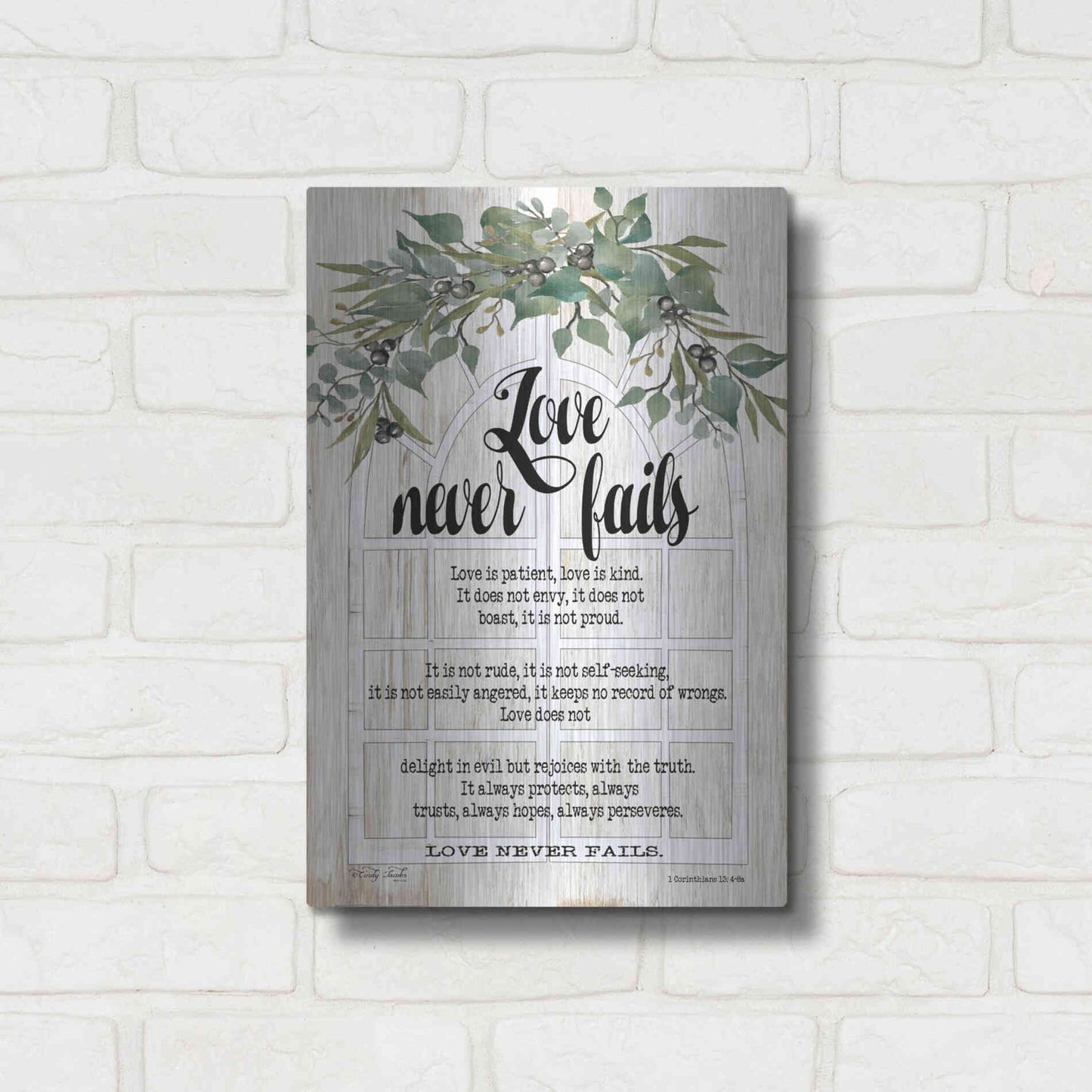 Luxe Metal Art 'Berry Swag Love Never Fails' by Cindy Jacobs, Metal Wall Art,12x16