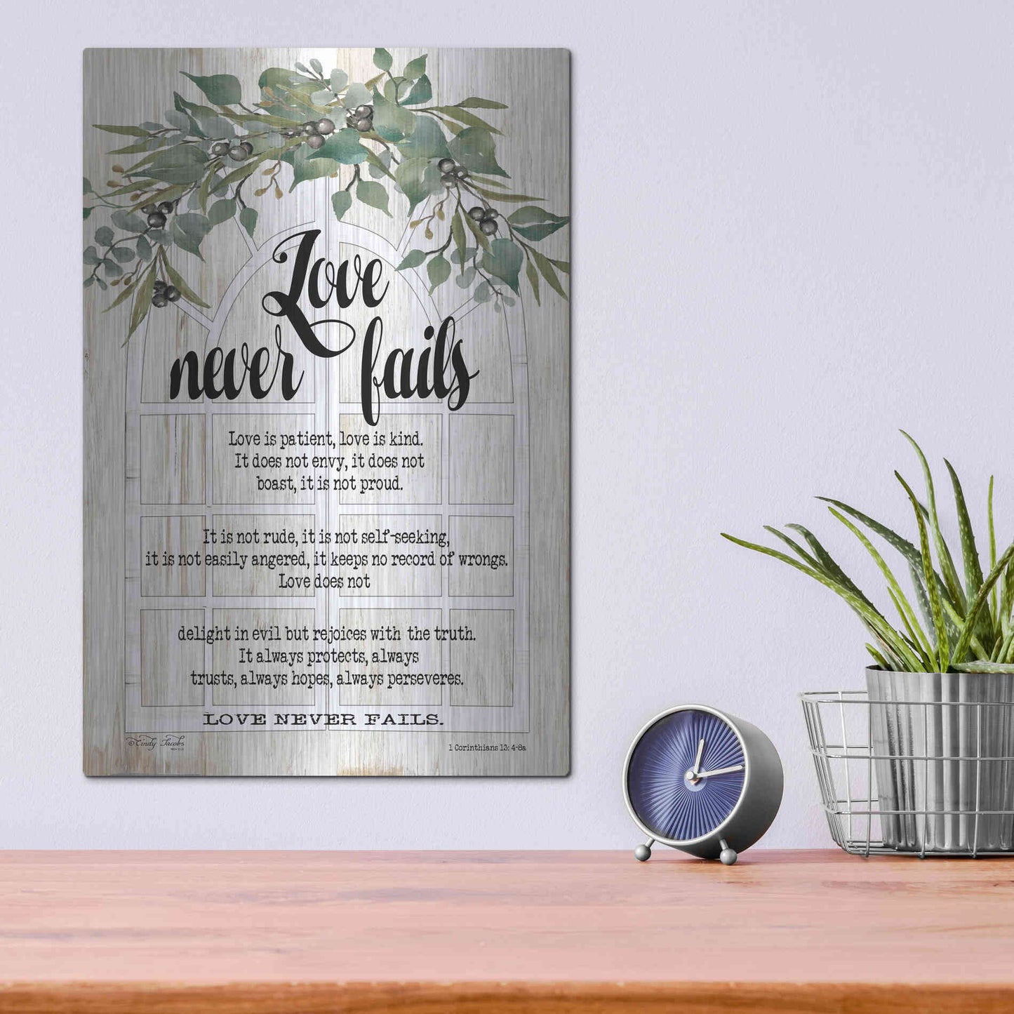 Luxe Metal Art 'Berry Swag Love Never Fails' by Cindy Jacobs, Metal Wall Art,12x16