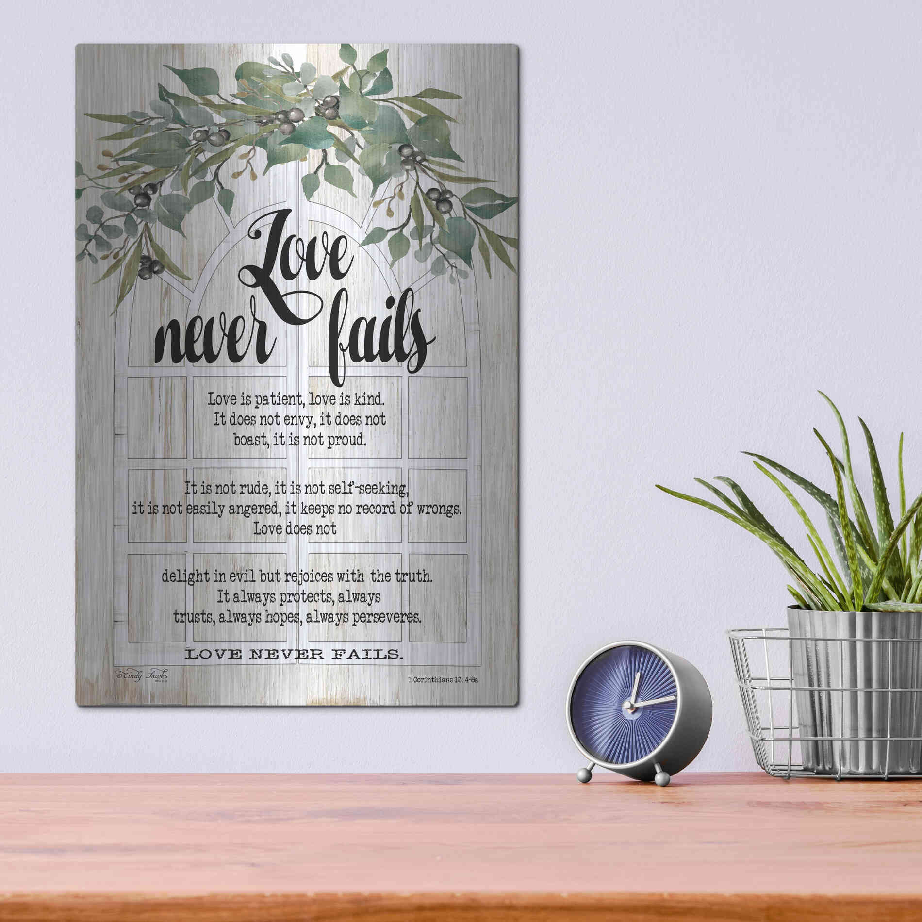 Luxe Metal Art 'Berry Swag Love Never Fails' by Cindy Jacobs, Metal Wall Art,12x16