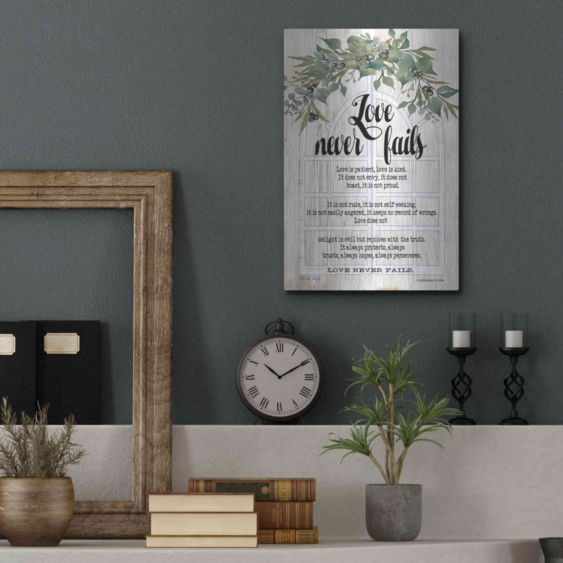 Luxe Metal Art 'Berry Swag Love Never Fails' by Cindy Jacobs, Metal Wall Art,12x16