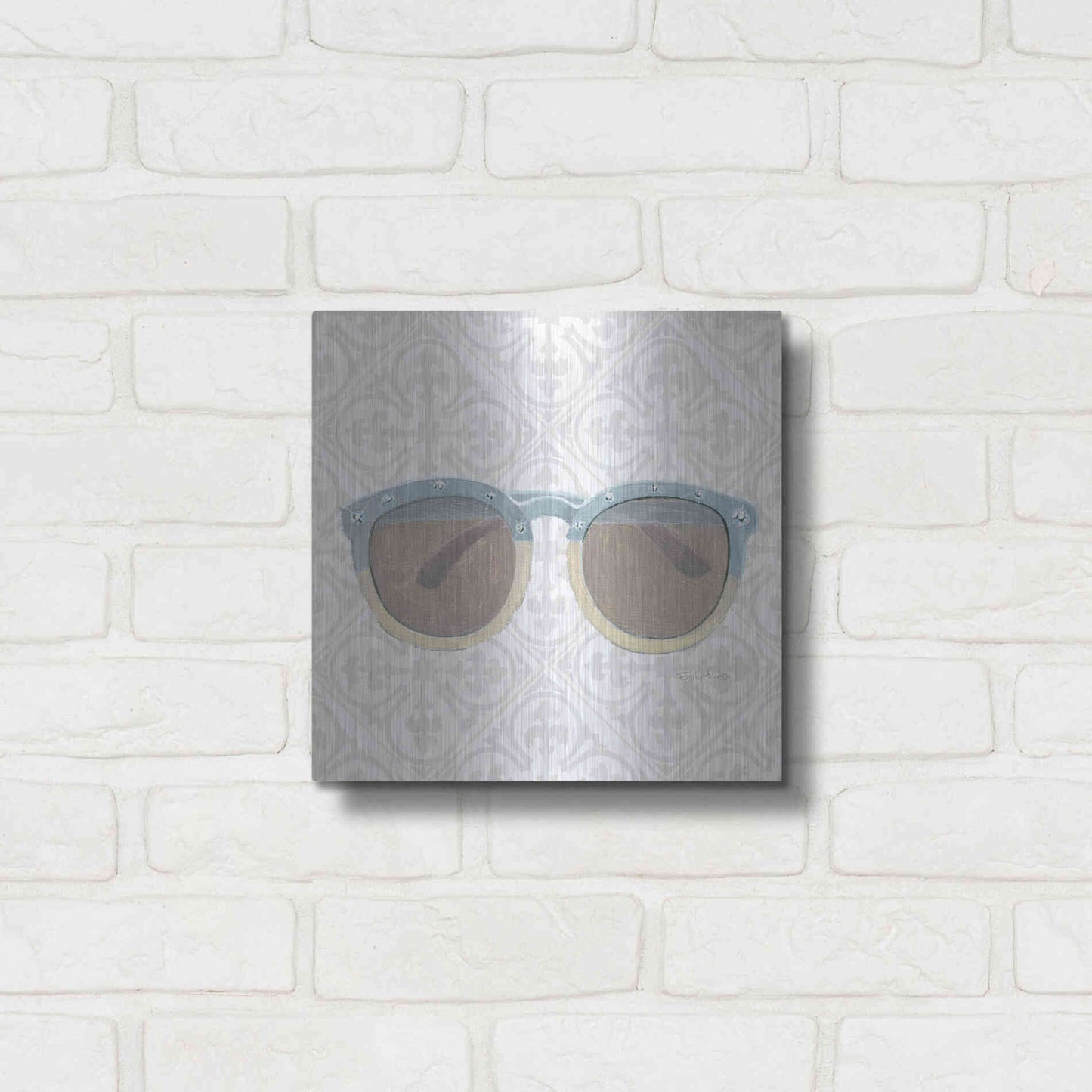 Luxe Metal Art 'Must Have Fashion I Gray White' by Emily Adams, Metal Wall Art,12x12