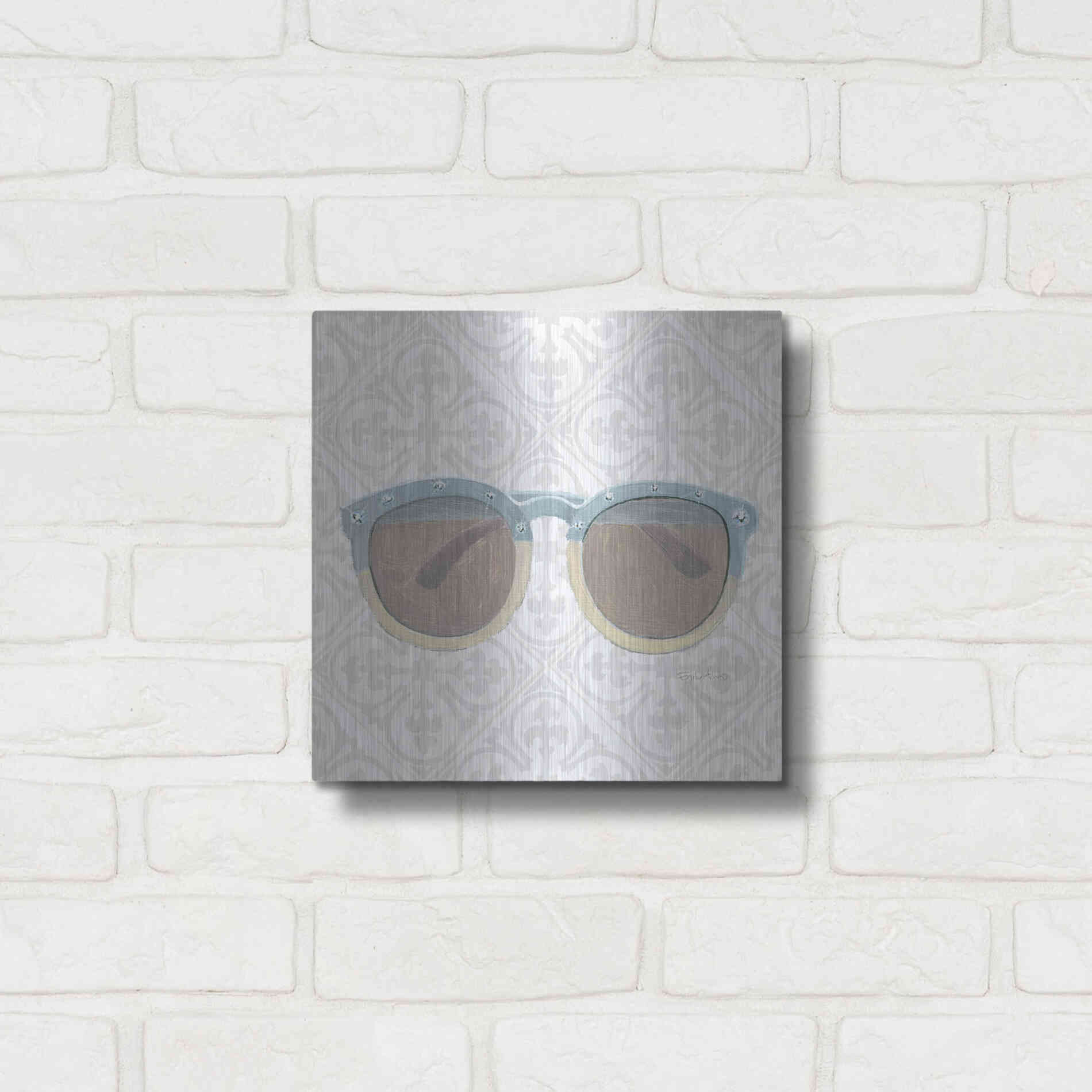 Luxe Metal Art 'Must Have Fashion I Gray White' by Emily Adams, Metal Wall Art,12x12