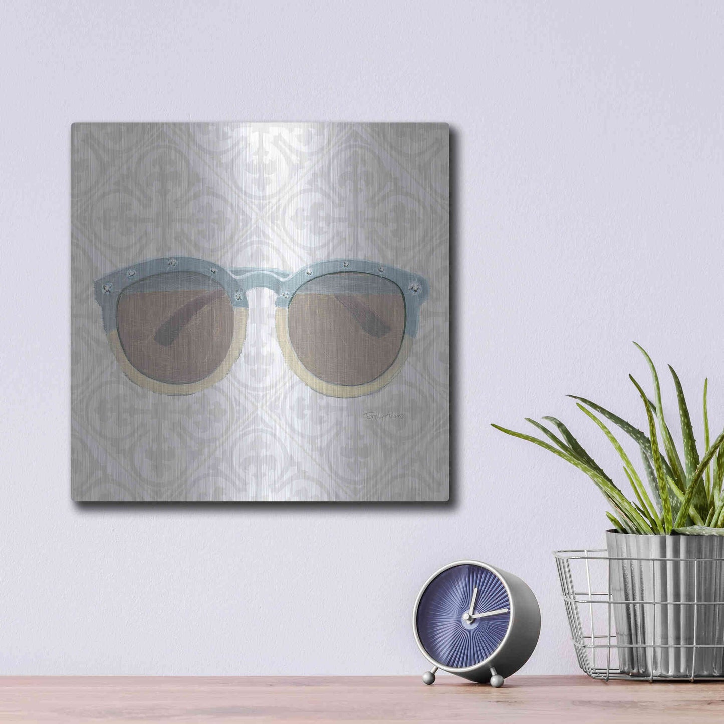 Luxe Metal Art 'Must Have Fashion I Gray White' by Emily Adams, Metal Wall Art,12x12