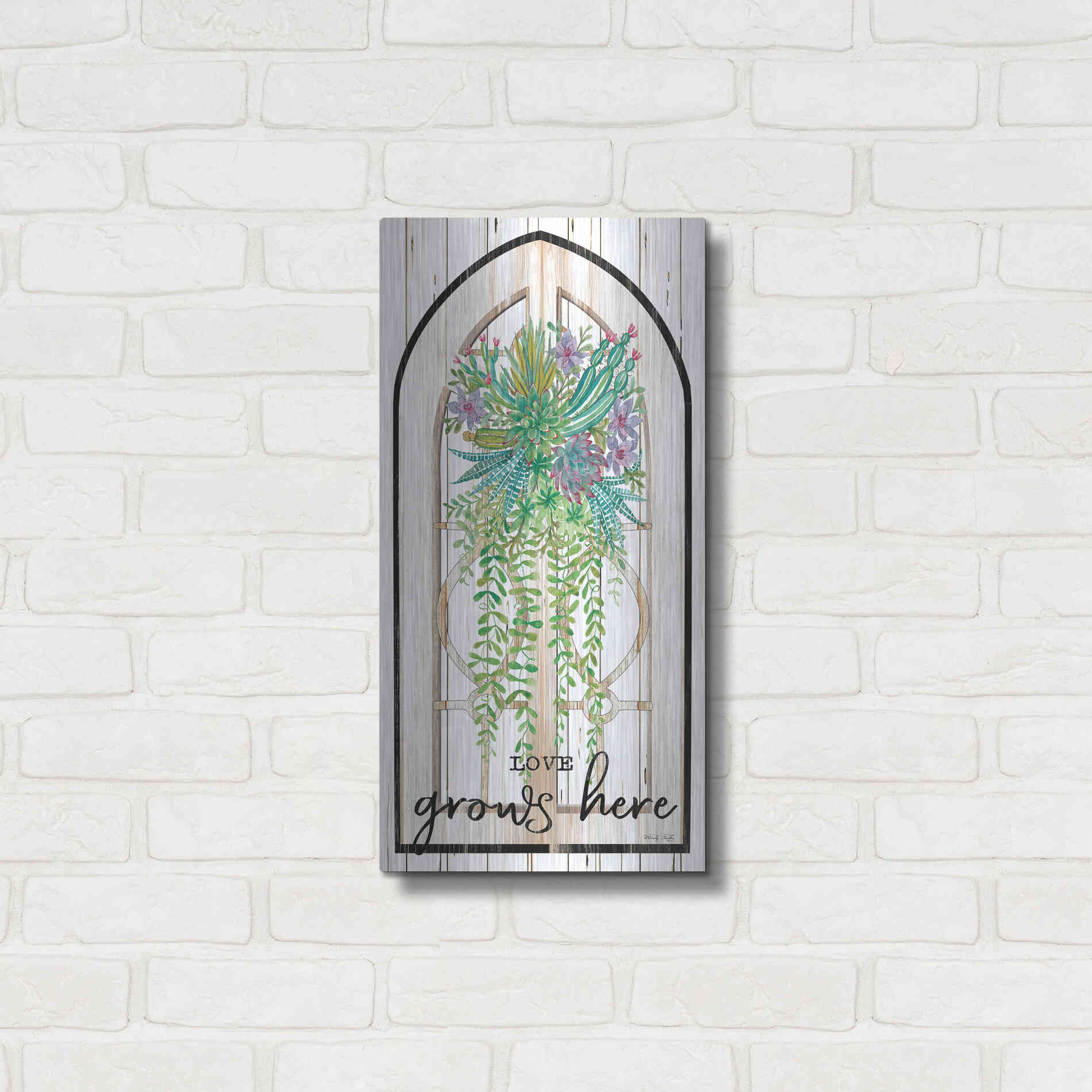 Luxe Metal Art 'Love Grows Here' by Cindy Jacobs, Metal Wall Art,12x24