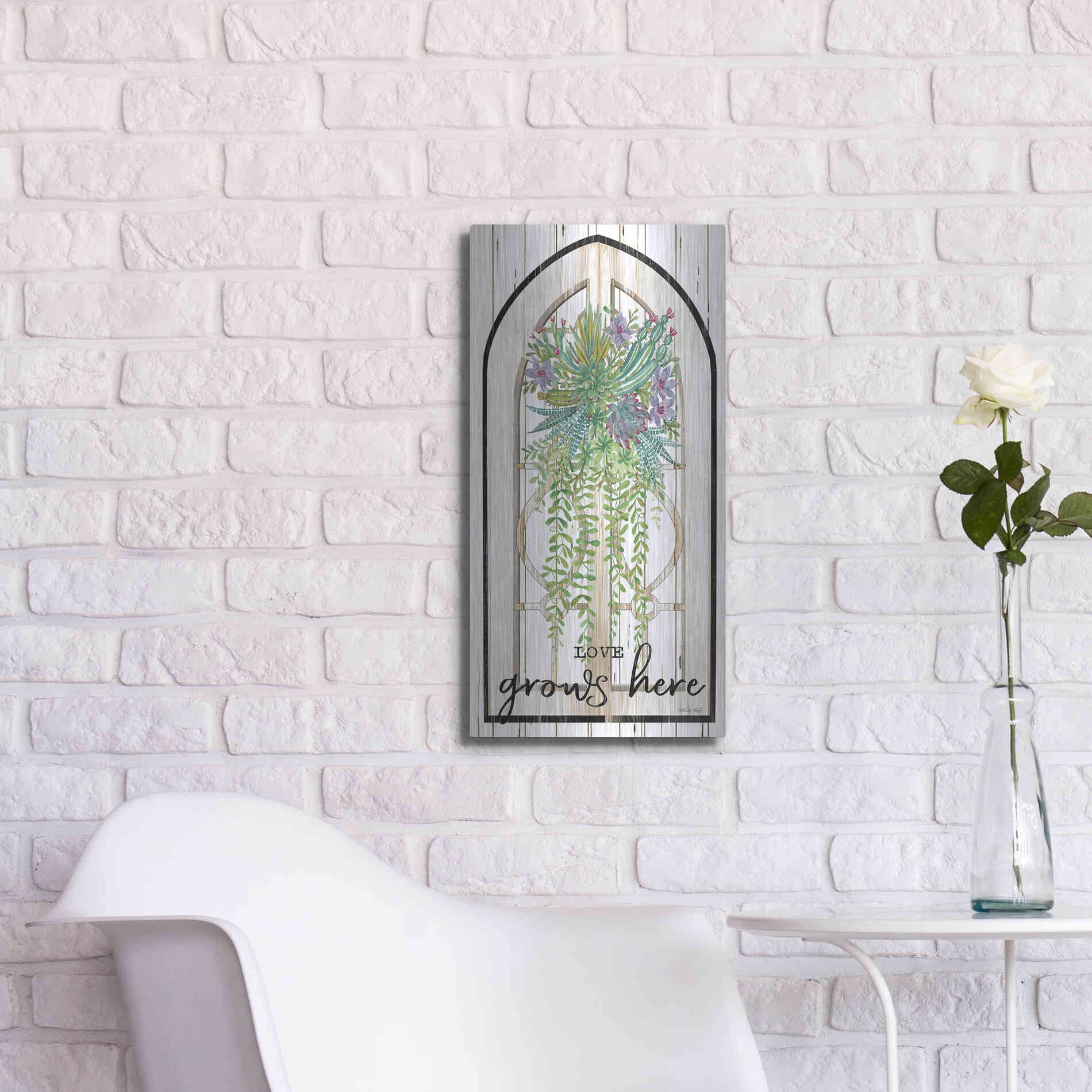 Luxe Metal Art 'Love Grows Here' by Cindy Jacobs, Metal Wall Art,12x24