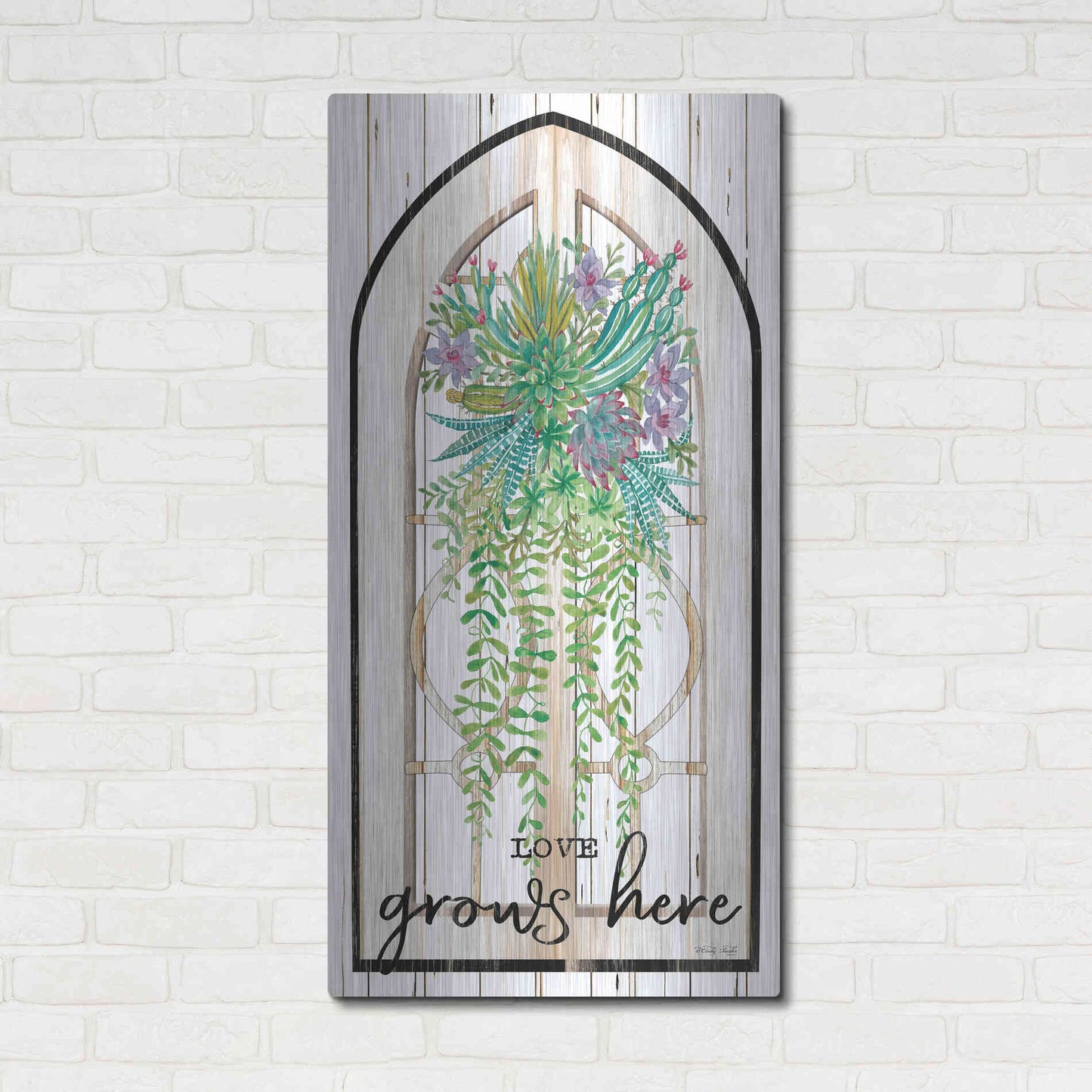 Luxe Metal Art 'Love Grows Here' by Cindy Jacobs, Metal Wall Art,24x48