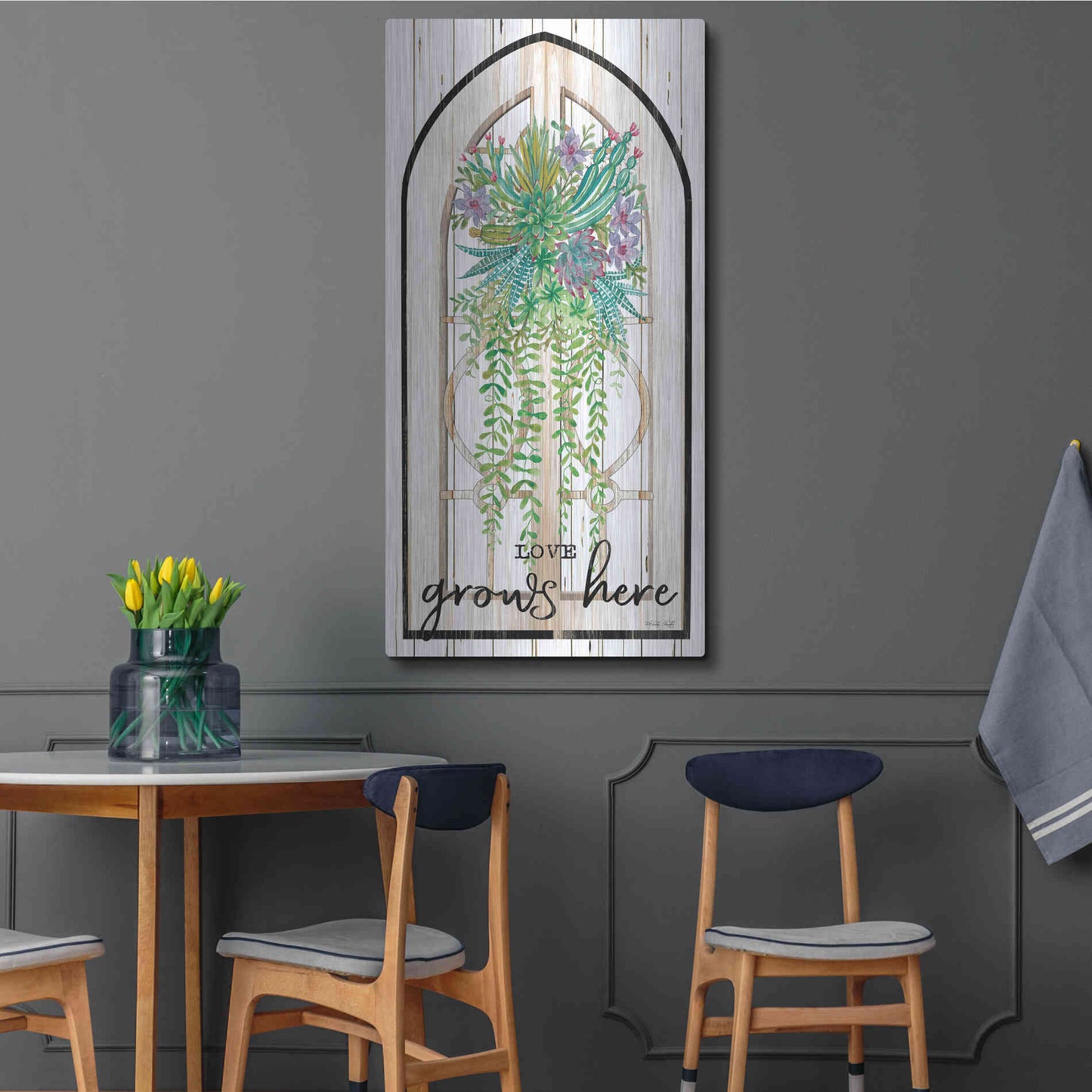 Luxe Metal Art 'Love Grows Here' by Cindy Jacobs, Metal Wall Art,24x48