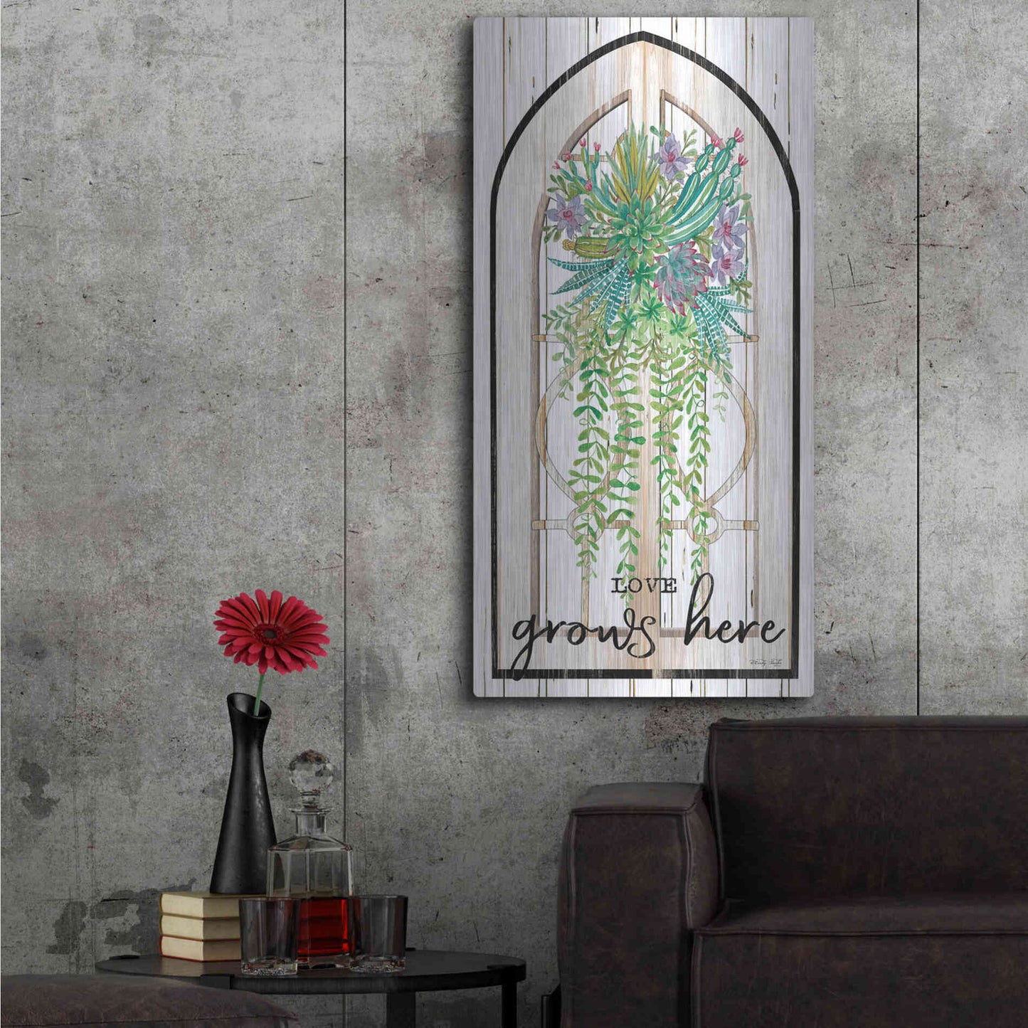 Luxe Metal Art 'Love Grows Here' by Cindy Jacobs, Metal Wall Art,24x48