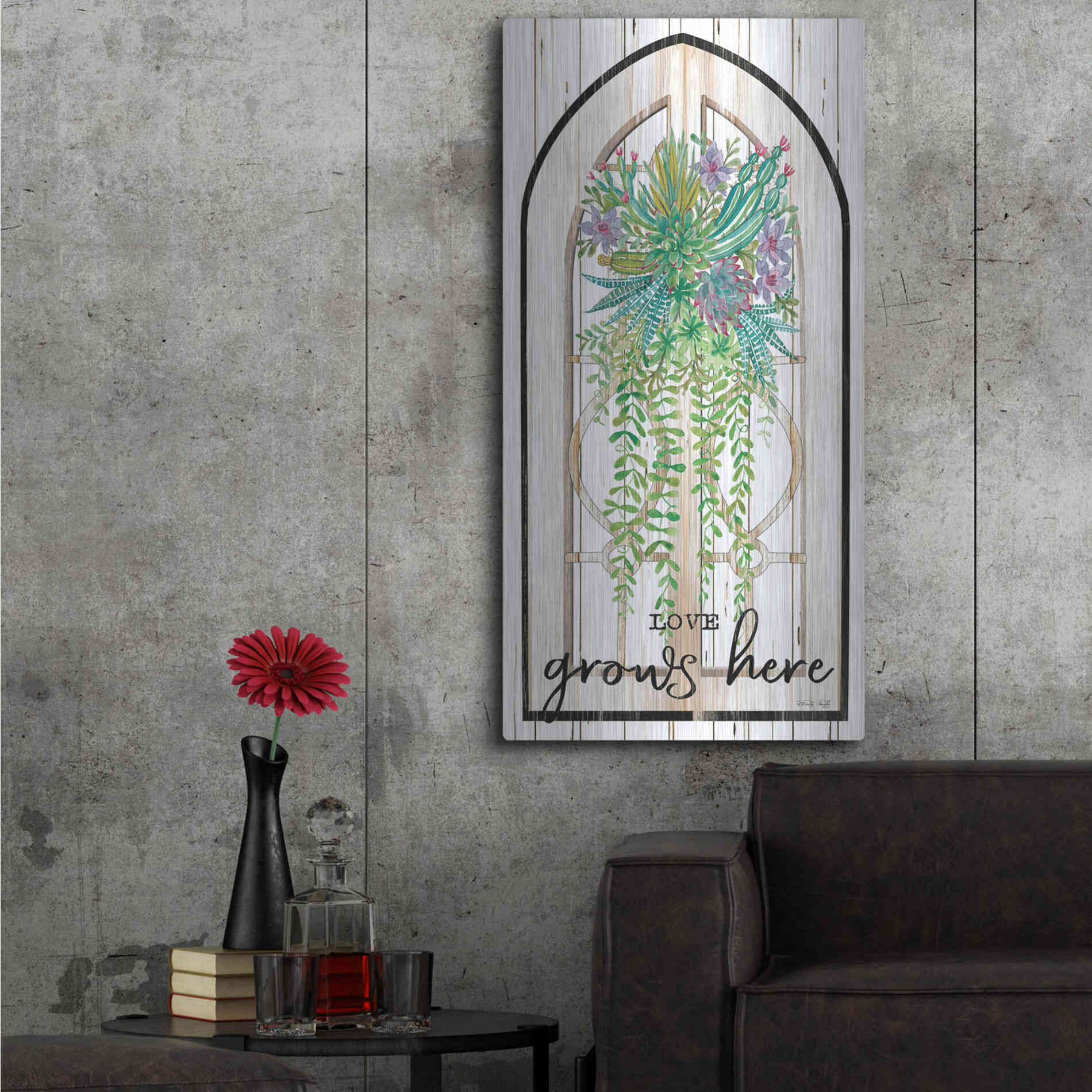 Luxe Metal Art 'Love Grows Here' by Cindy Jacobs, Metal Wall Art,24x48