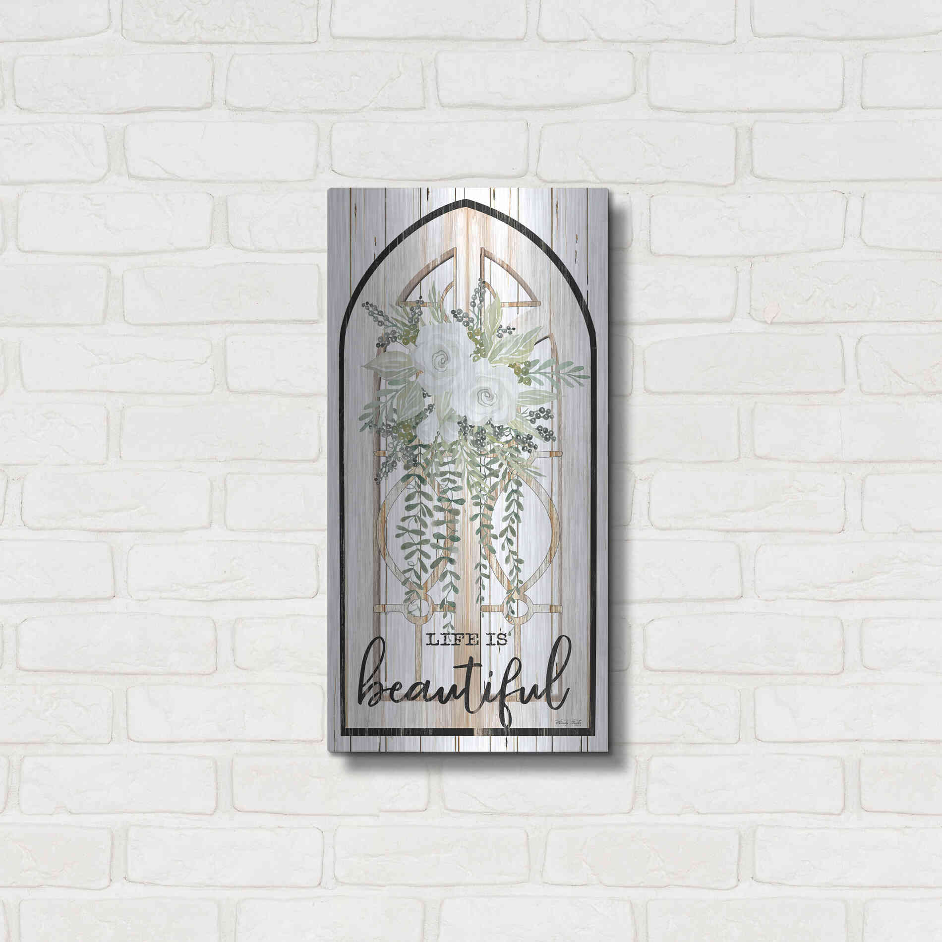 Luxe Metal Art 'Life is Beautiful' by Cindy Jacobs, Metal Wall Art,12x24