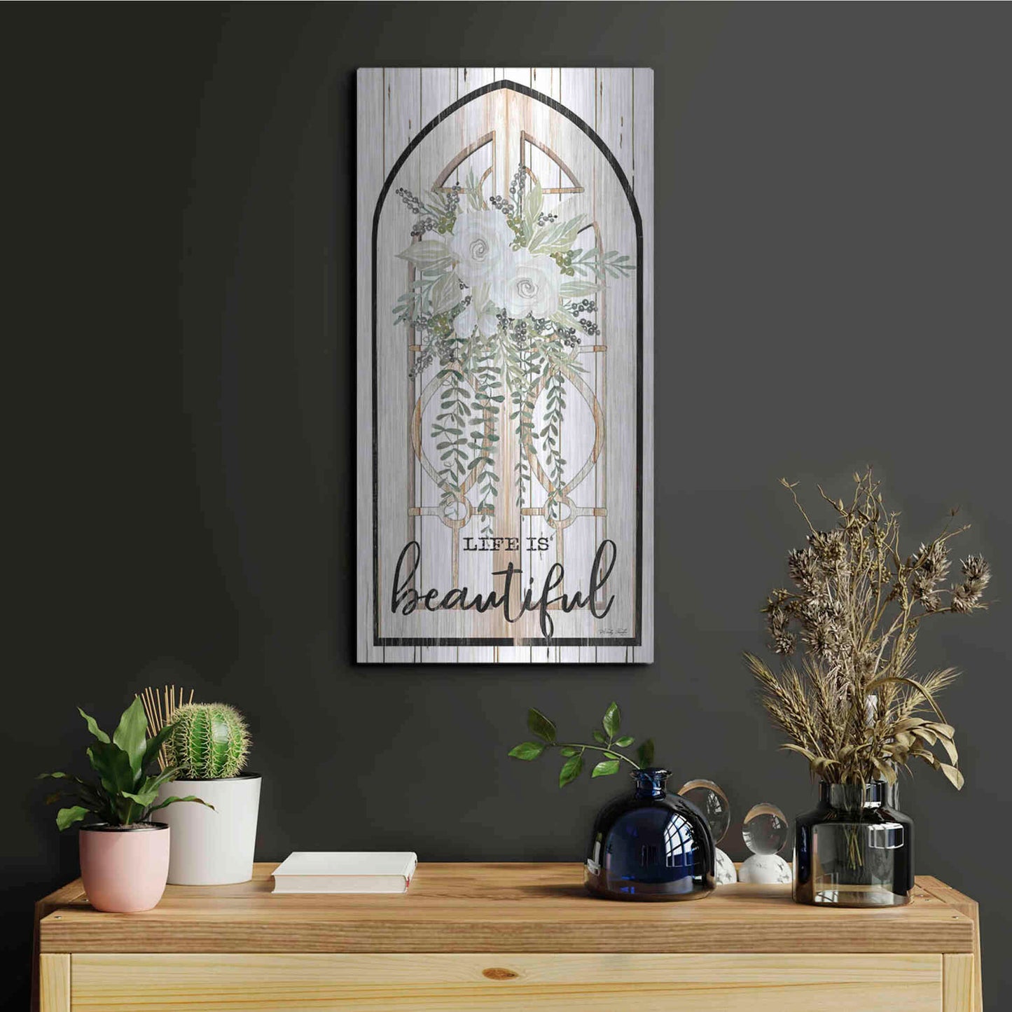 Luxe Metal Art 'Life is Beautiful' by Cindy Jacobs, Metal Wall Art,12x24