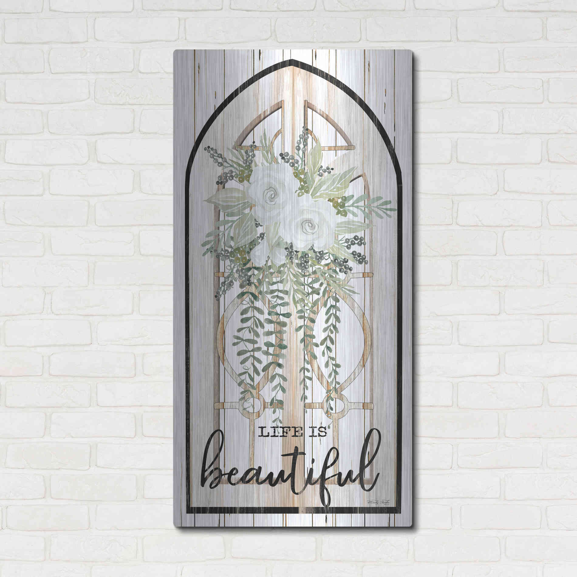 Luxe Metal Art 'Life is Beautiful' by Cindy Jacobs, Metal Wall Art,24x48