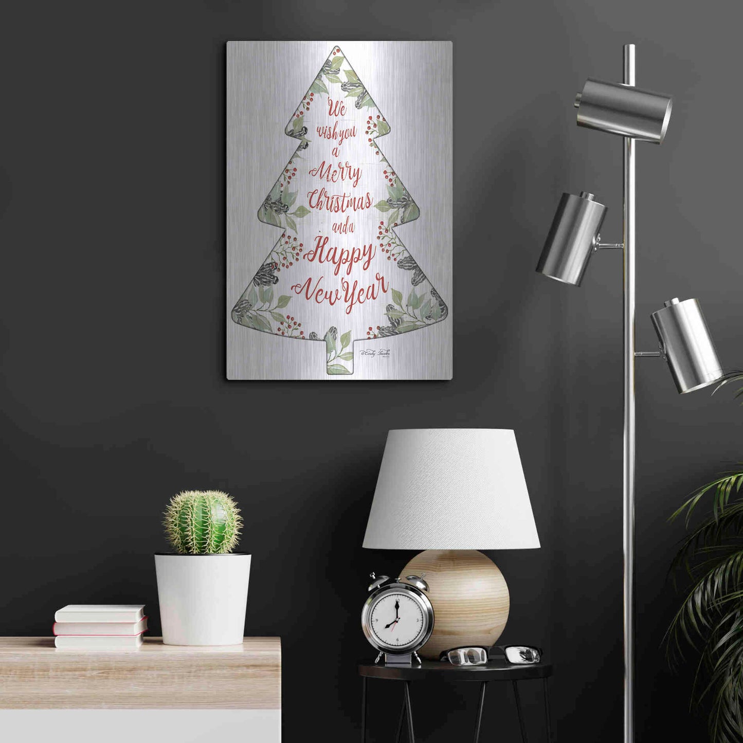 Luxe Metal Art 'Merry Christmas Wishes Tree' by Cindy Jacobs, Metal Wall Art,16x24