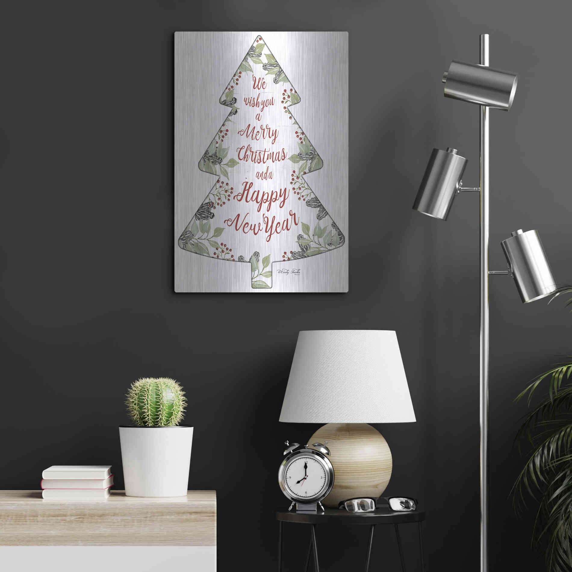 Luxe Metal Art 'Merry Christmas Wishes Tree' by Cindy Jacobs, Metal Wall Art,16x24