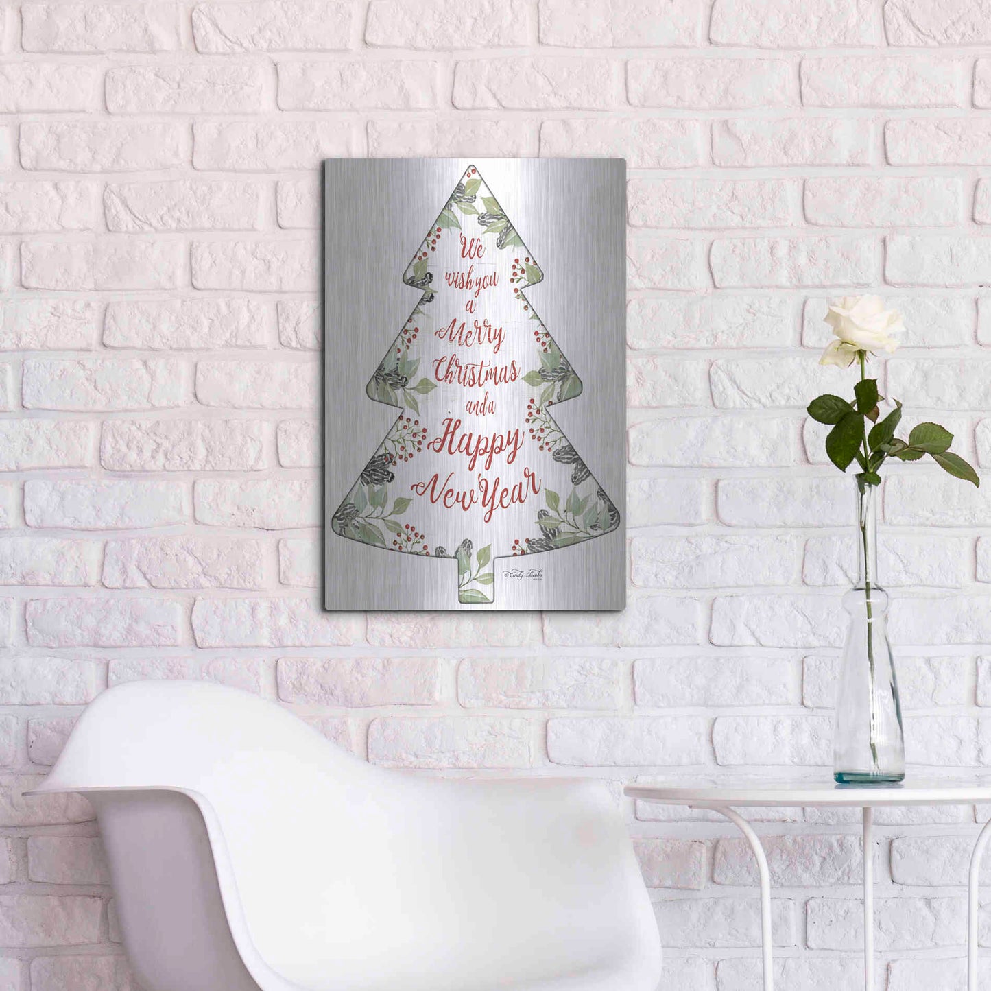Luxe Metal Art 'Merry Christmas Wishes Tree' by Cindy Jacobs, Metal Wall Art,16x24