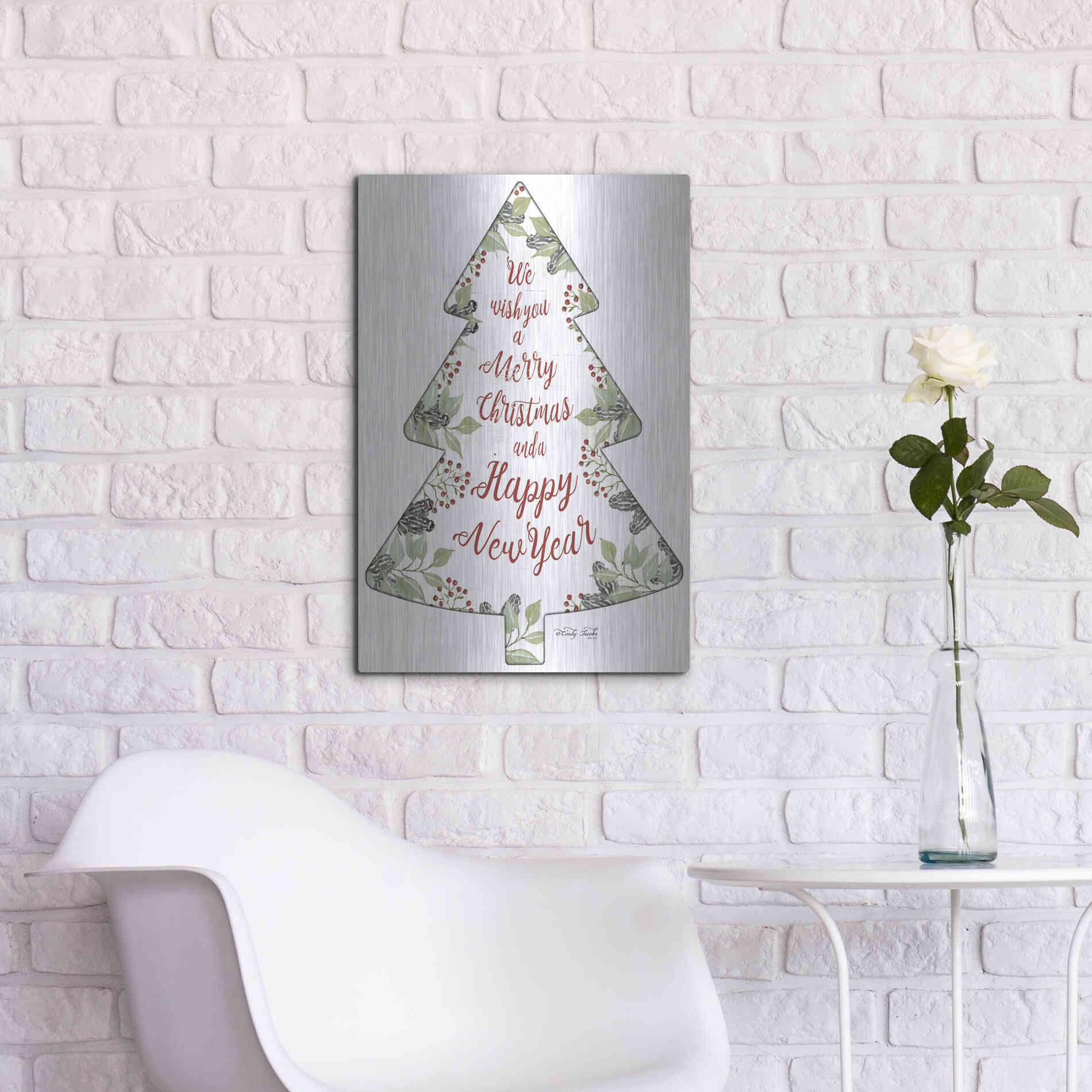 Luxe Metal Art 'Merry Christmas Wishes Tree' by Cindy Jacobs, Metal Wall Art,16x24
