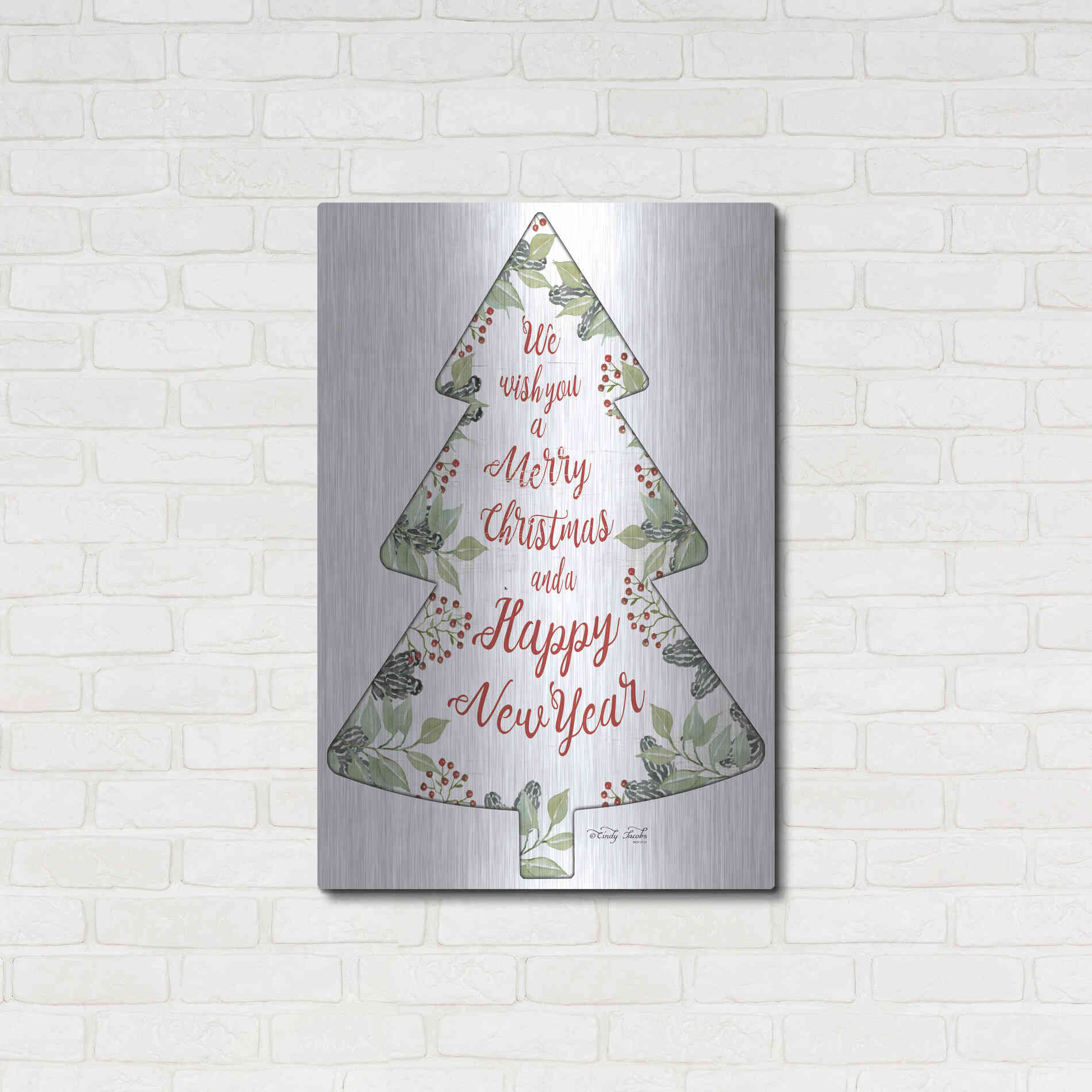 Luxe Metal Art 'Merry Christmas Wishes Tree' by Cindy Jacobs, Metal Wall Art,24x36