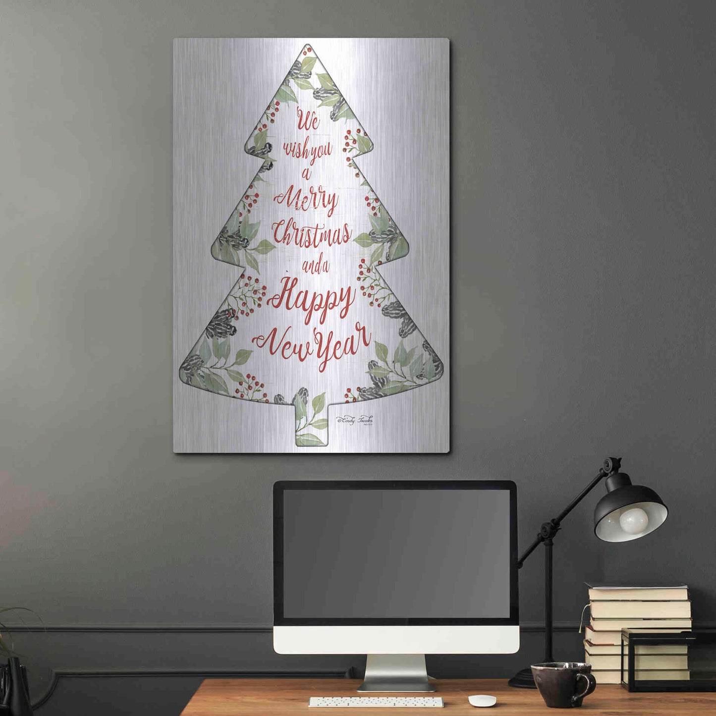 Luxe Metal Art 'Merry Christmas Wishes Tree' by Cindy Jacobs, Metal Wall Art,24x36