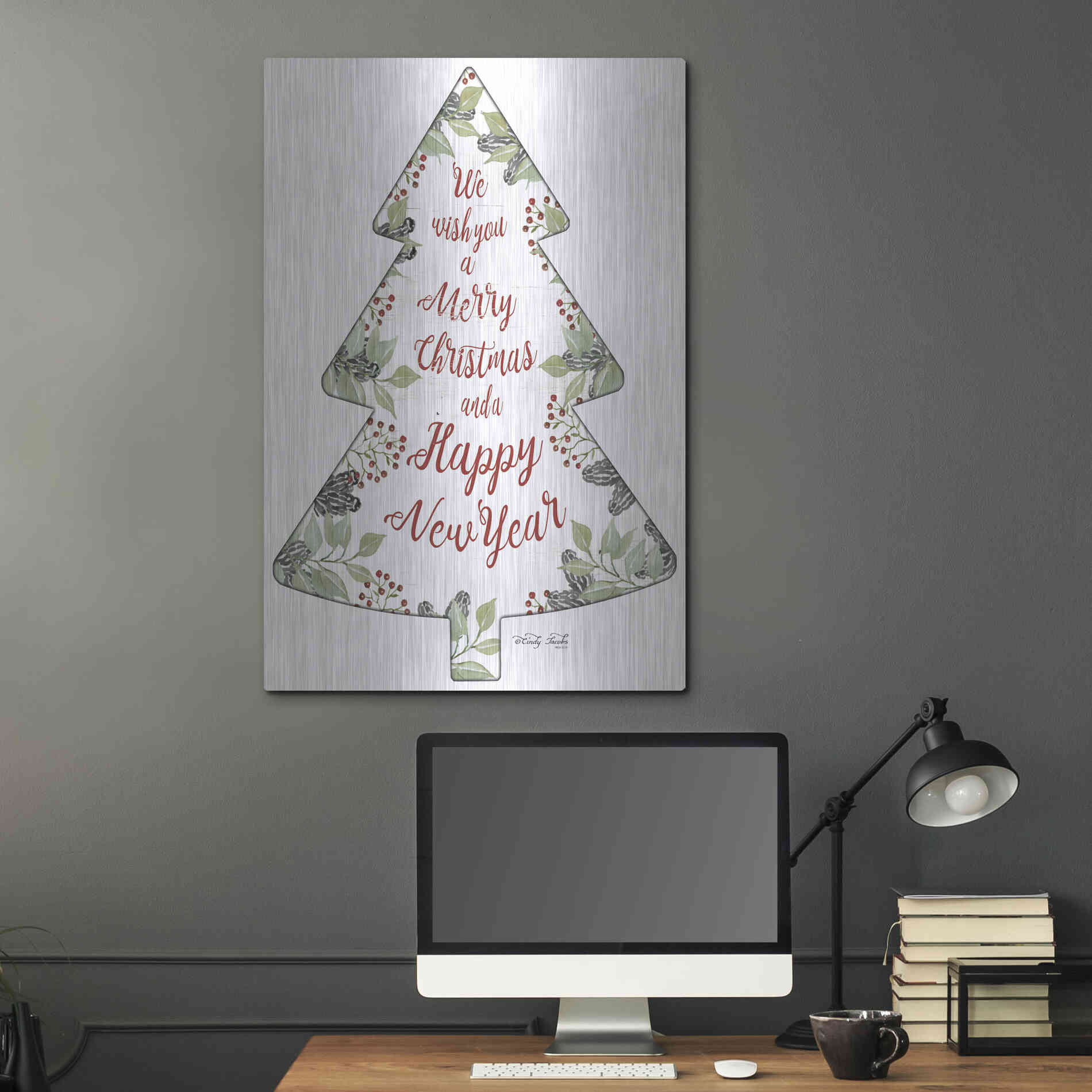 Luxe Metal Art 'Merry Christmas Wishes Tree' by Cindy Jacobs, Metal Wall Art,24x36